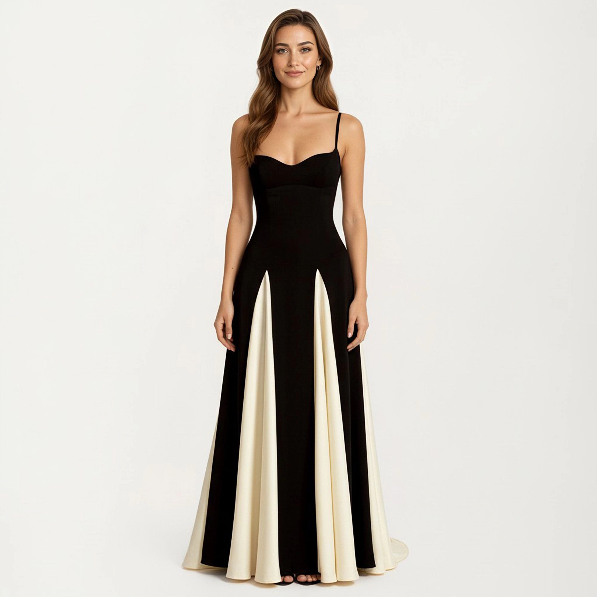 Anna-Kaci Womens Spaghetti Strap Contrast Panel Maxi Dress