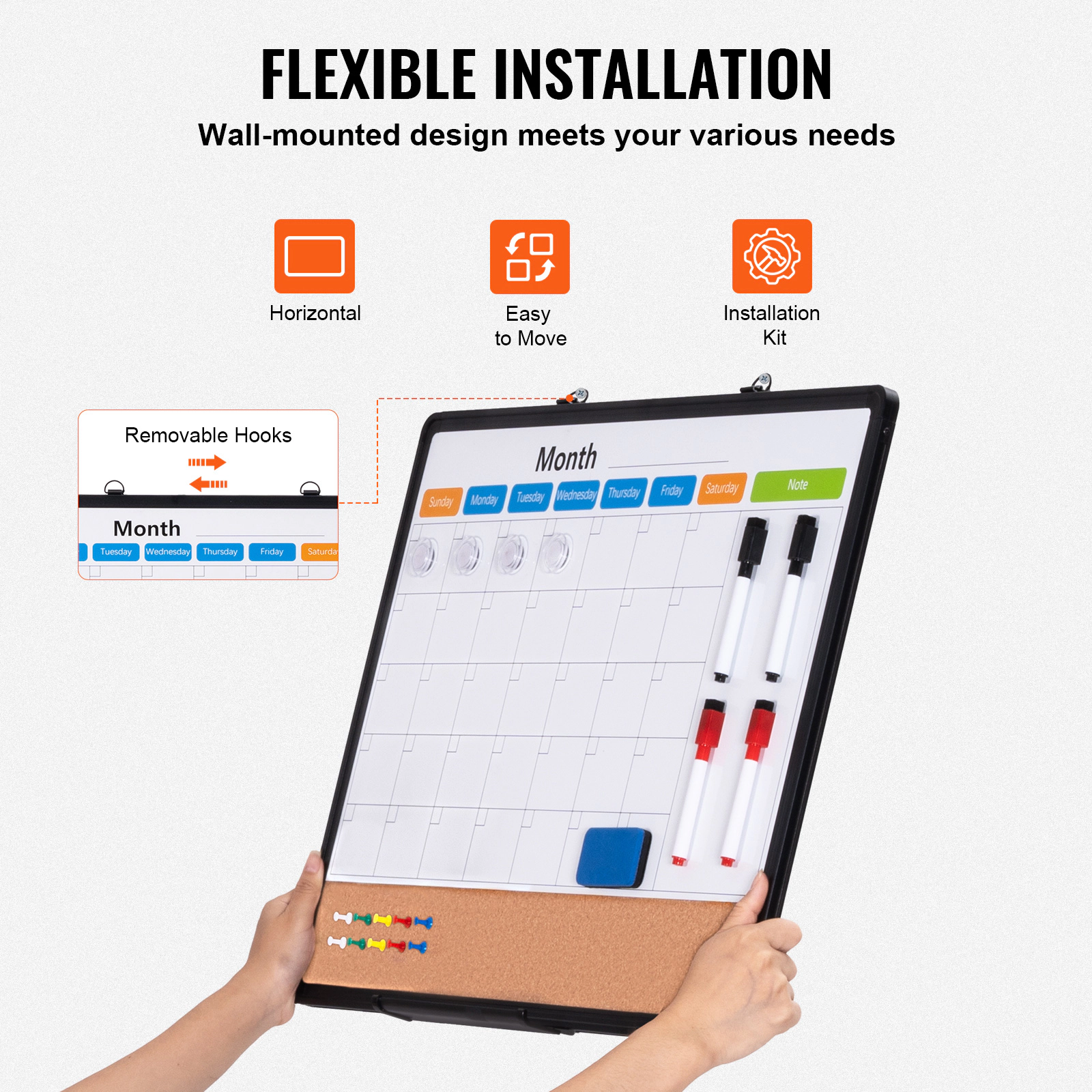 HONGGE Whiteboard & Cork Board Combo with Aluminum Frame – 2-in-1 Magnetic Dry Erase Bulletin Board for Wall Mount –
