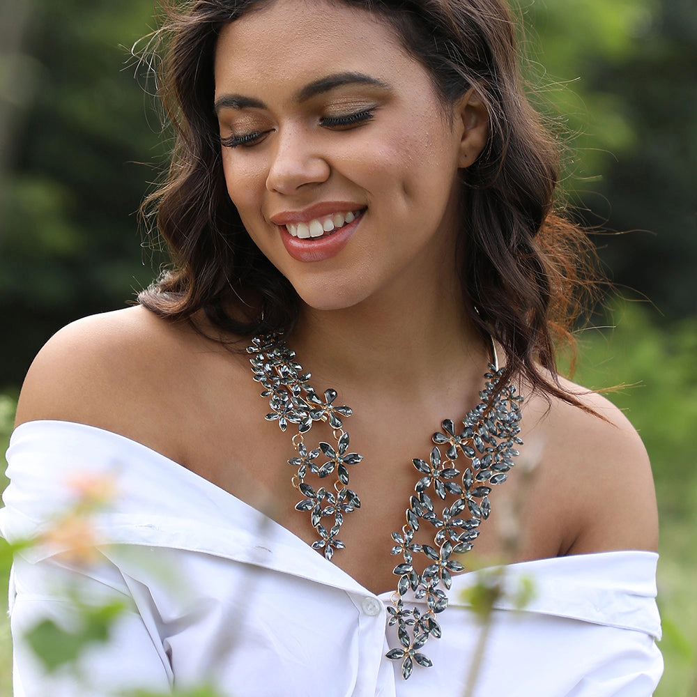 SOHI Women's Crytstal-Cluster Statement Necklace