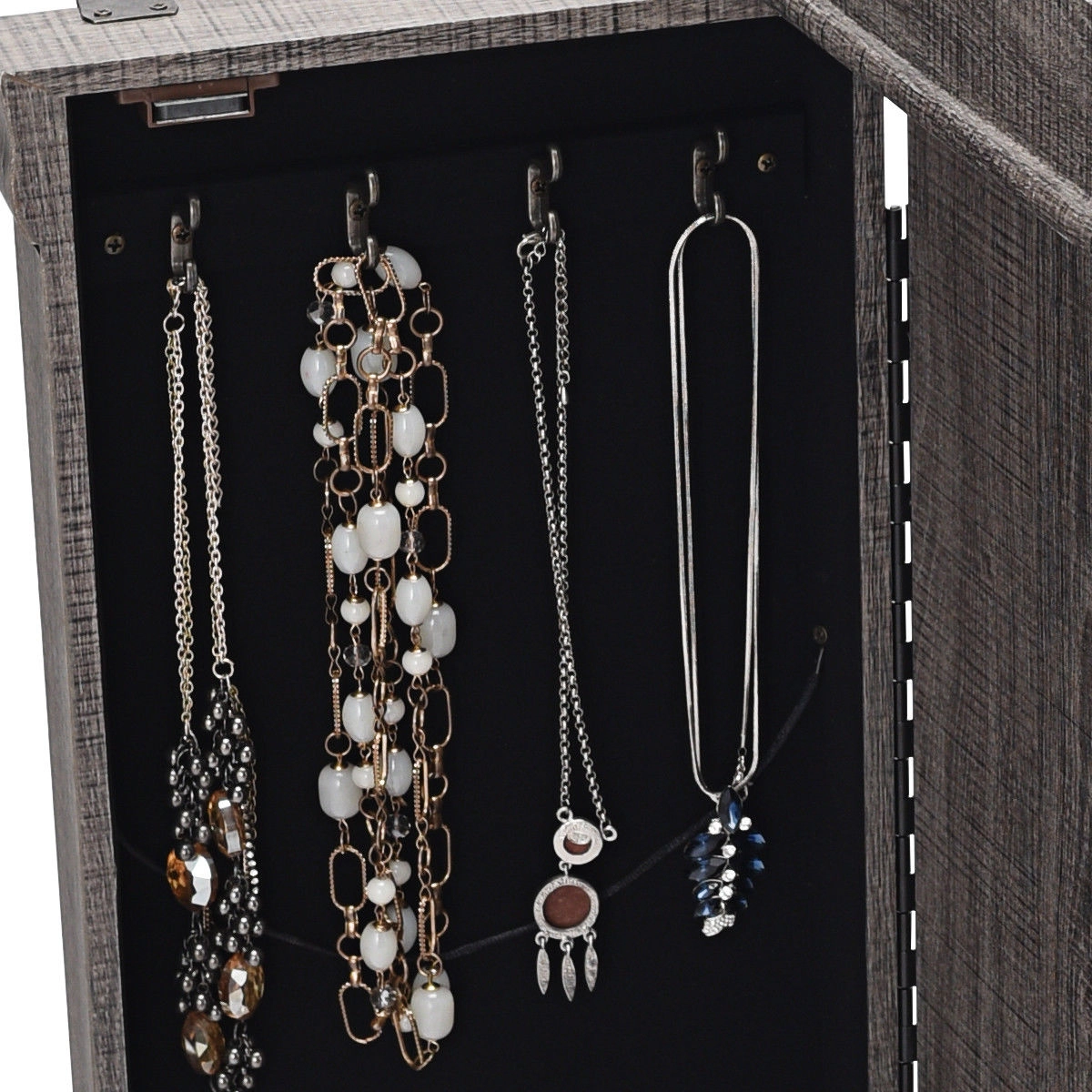 Slickblue Jewelry Storage Cabinet with Flip Top Mirror 5 Drawers Coffee Black Bedroom Chest