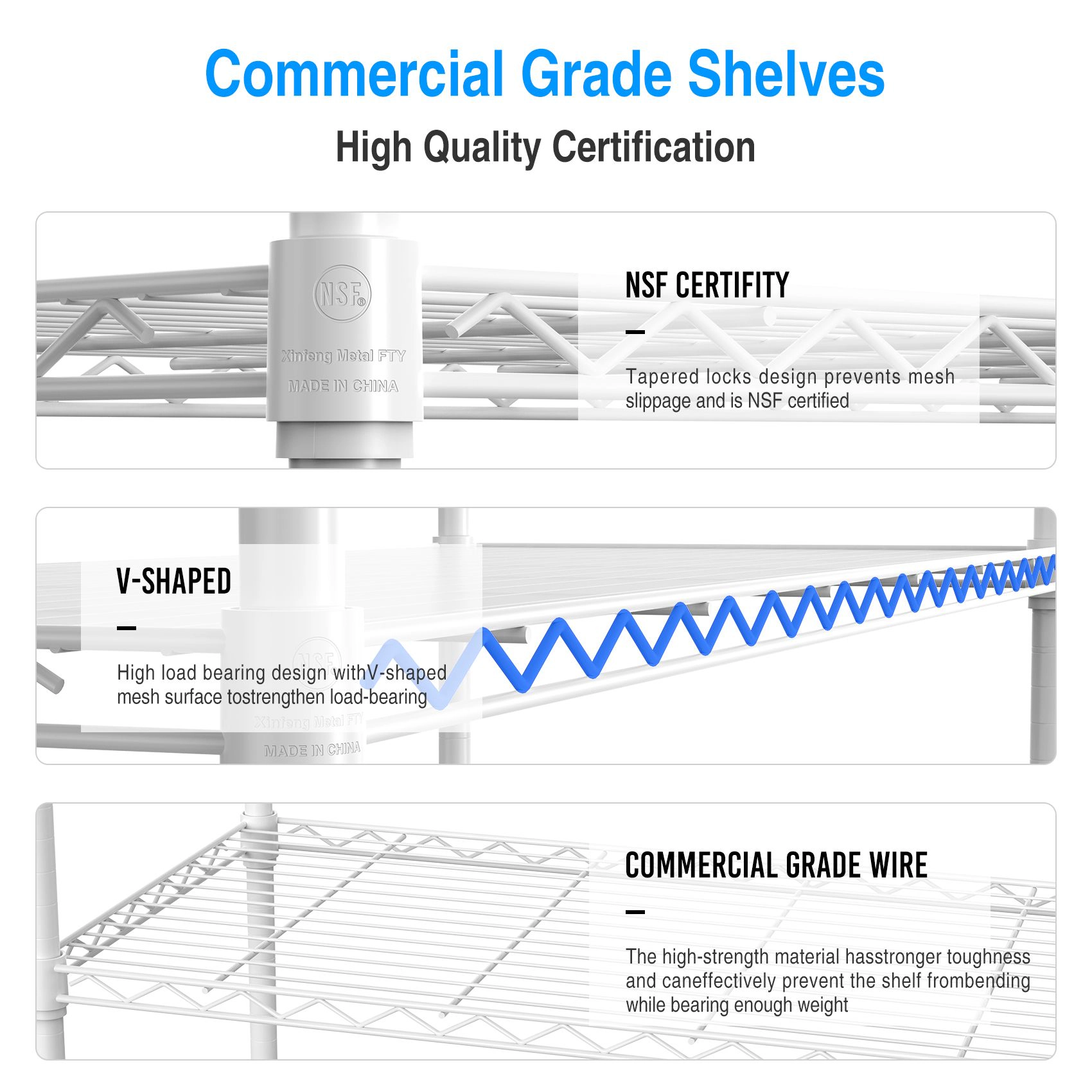 Flynama 3 Tier Wire Shelving 1050 LBS NSF Height Adjustable Heavy Duty Metal Garage Storage Rack in White