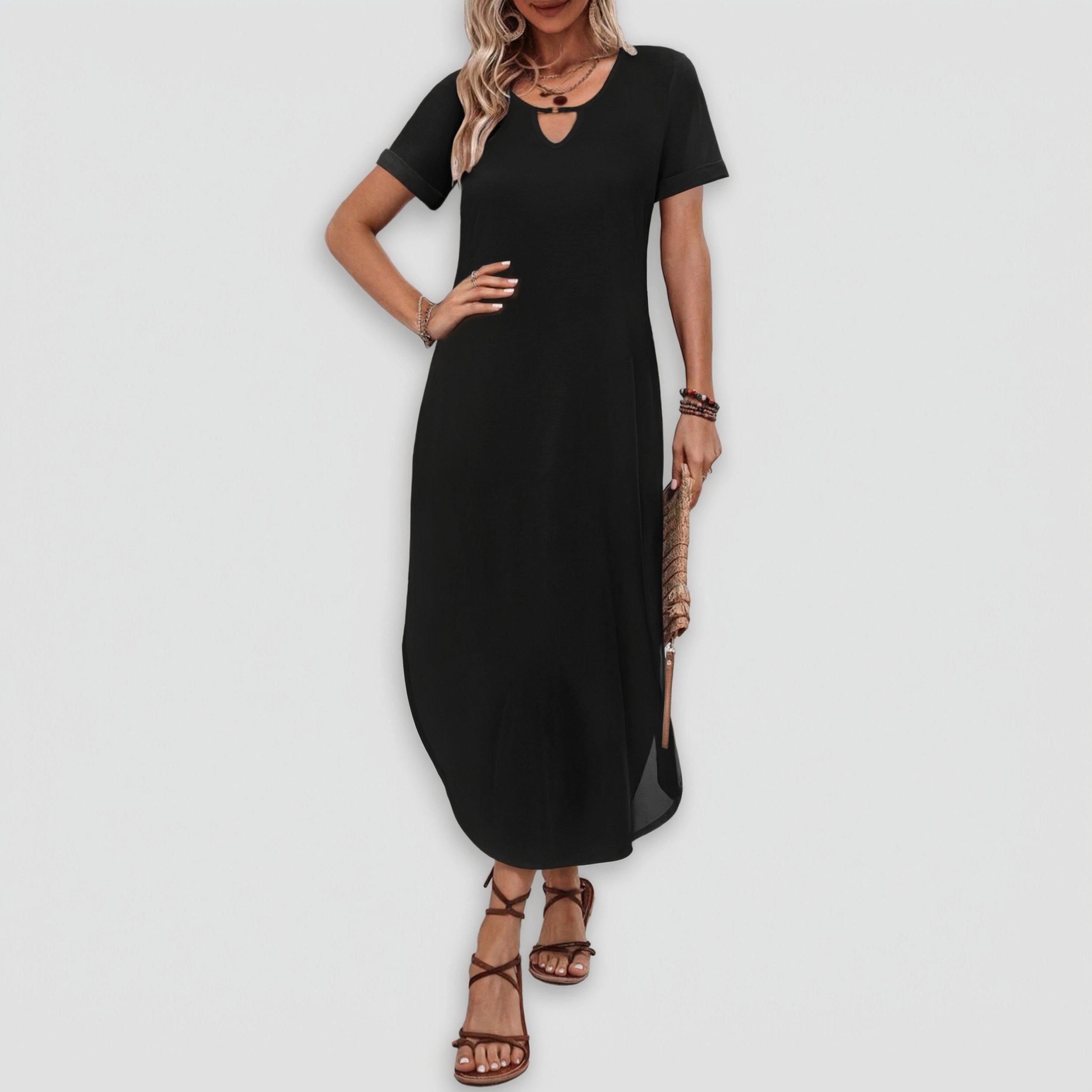 Zeagoo Women's Keyhole Neck Short Sleeve Maxi Dress