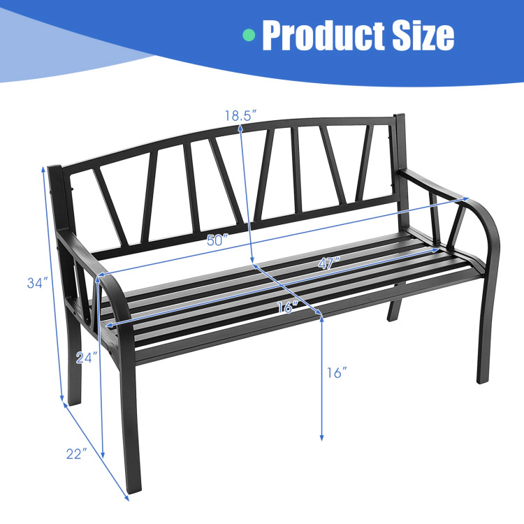 Hivvago Patio Garden Bench With Metal Frame And Slatted Seat