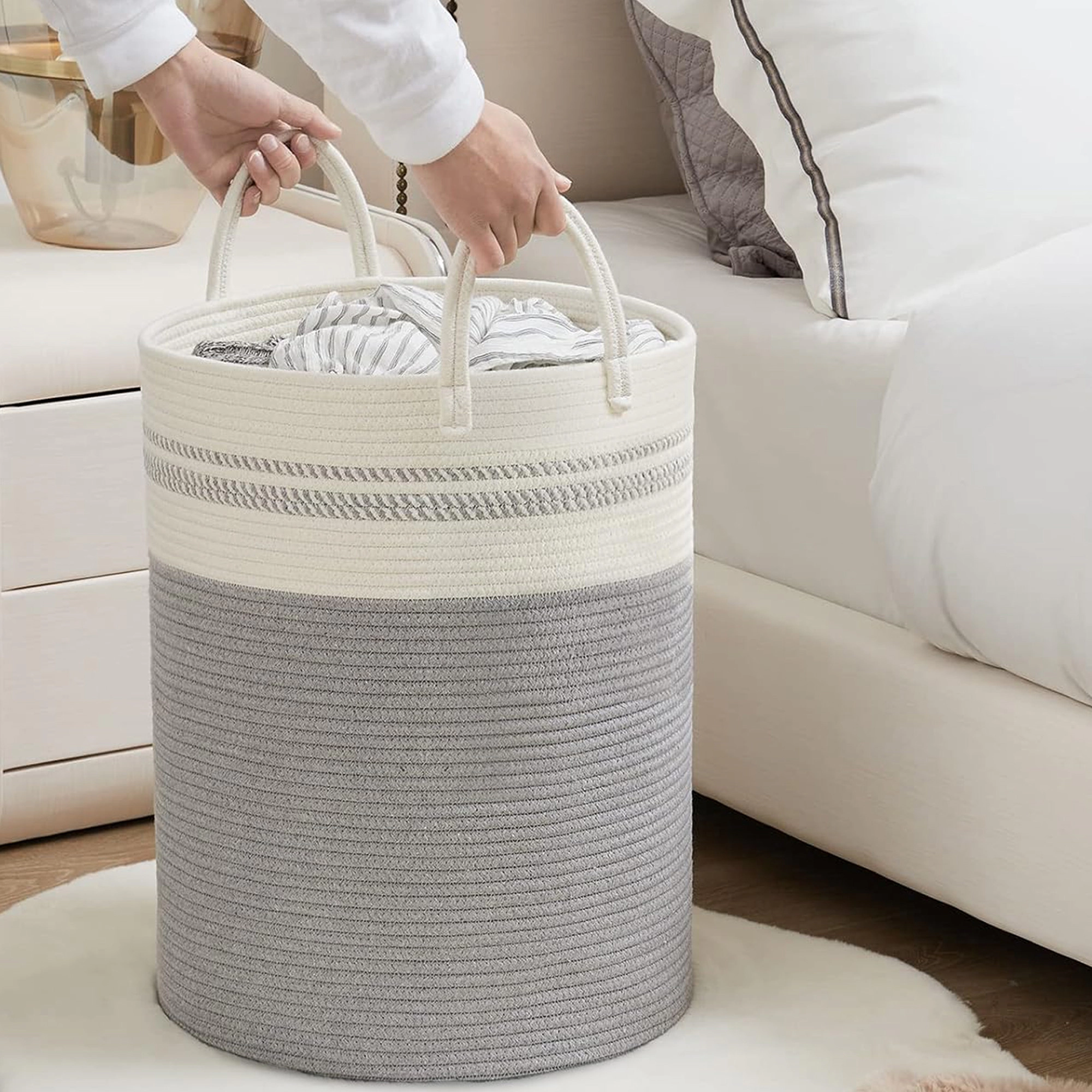 Cheer Collection Large Cotton Rope Laundry Hamper with Handles