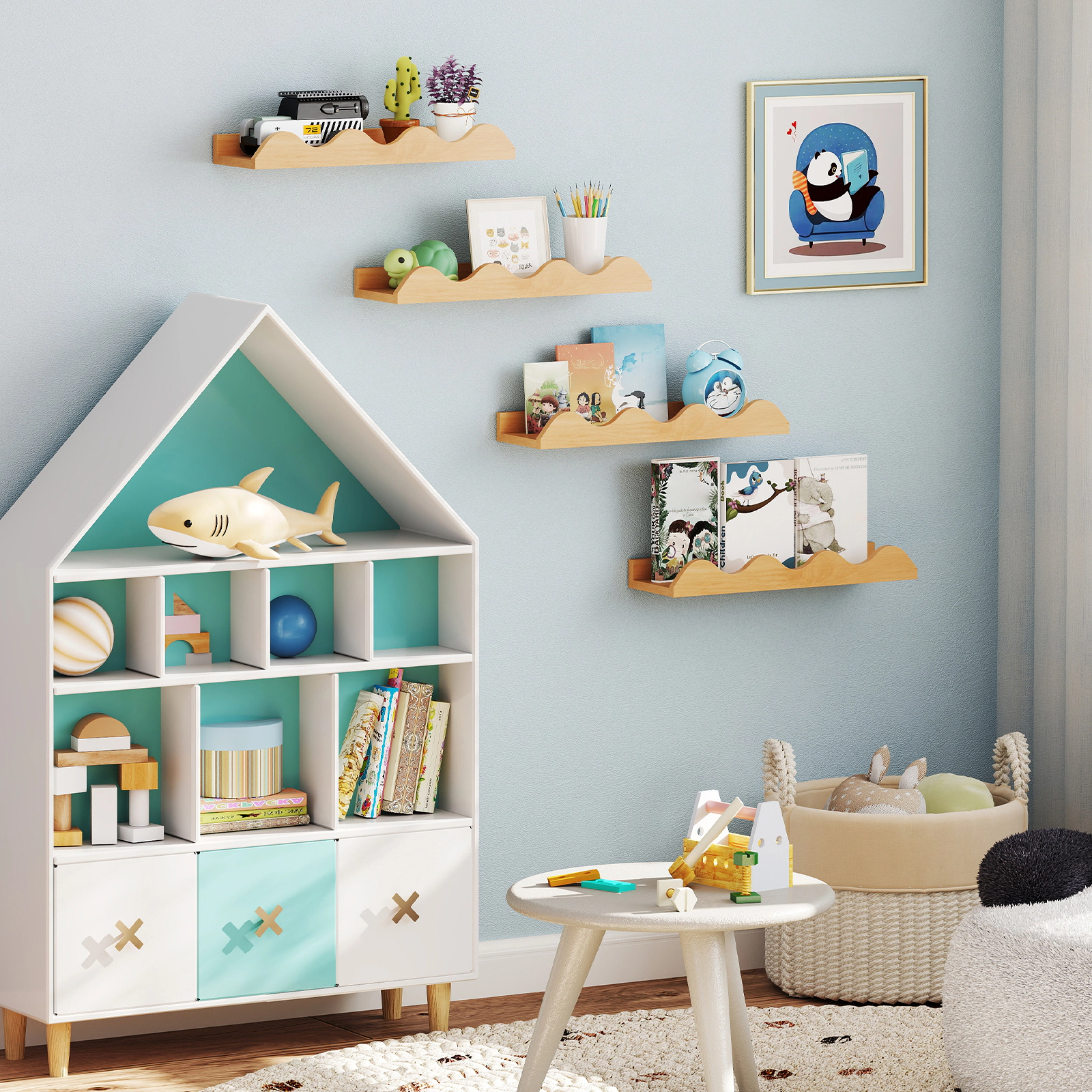 SUGIFT Set of 4 Natural 16-in Wall Mounted Floating Bookshelf Ledges for Toy Picture and Book Display