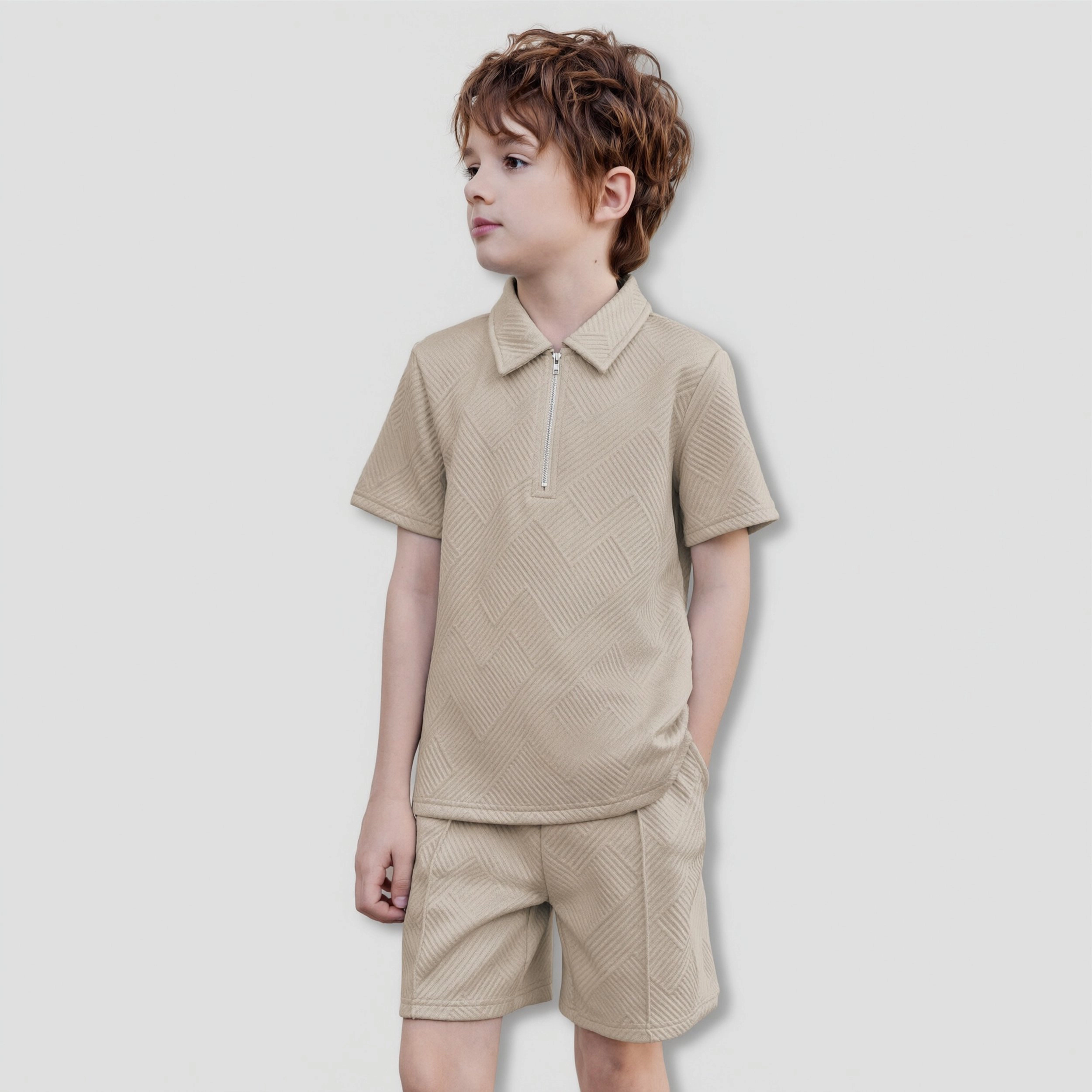 Arshiner Boys Outfits Short Sleeve Zip Polo Shirt Drawstring Shorts Set Kids Summer Track