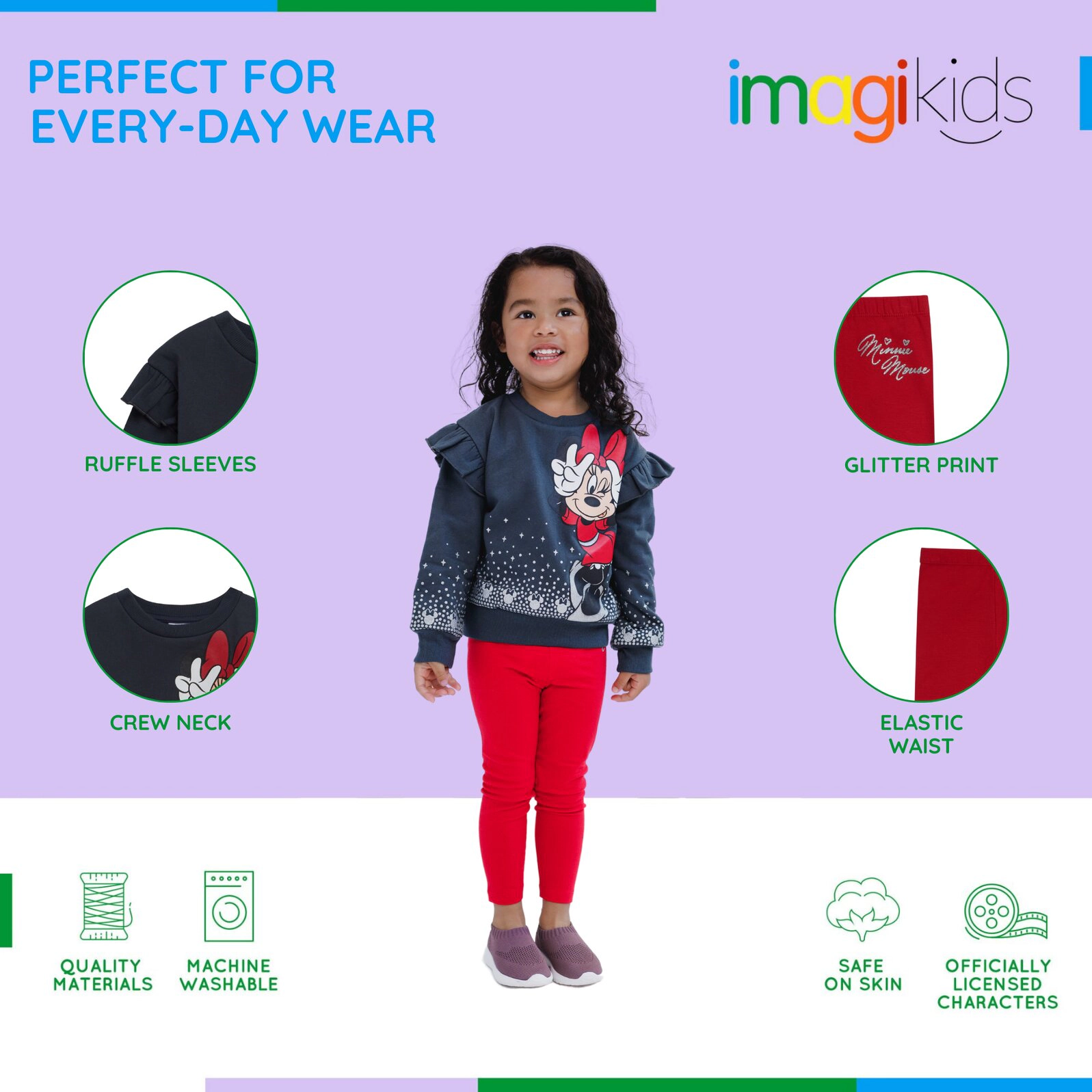 Disney Minnie Mouse Girls' Fleece 2-Piece Sweatshirt and Leggings Set