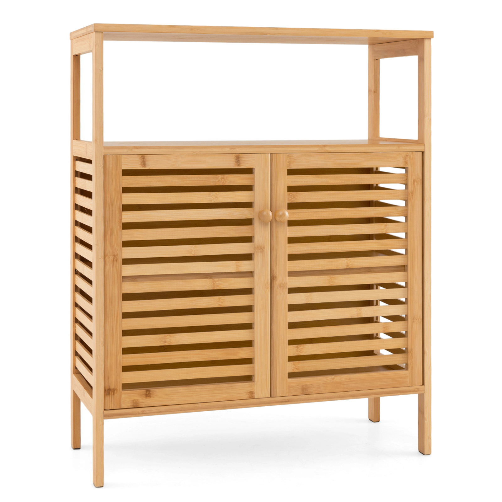 Slickblue Bathroom Storage Cabinet Wicker MDF Open Shelves 2-Door Entryway Laundry