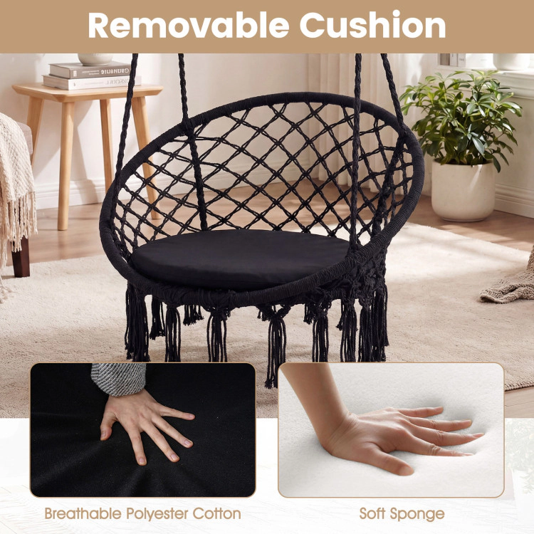 Hivvago Macrame Swing Chair Hammock With Round Seat Cushion