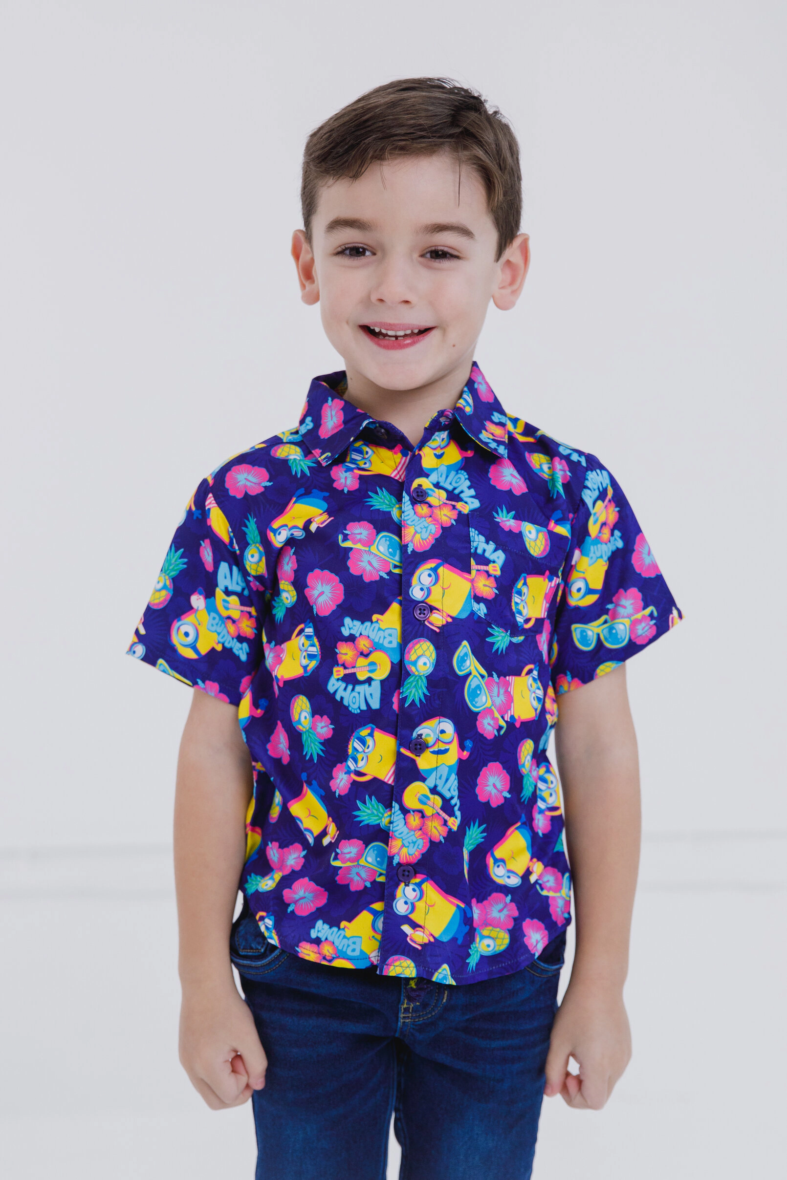 Despicable Me Minions Matching Family Hawaiian Short Sleeve Button Down Shirt