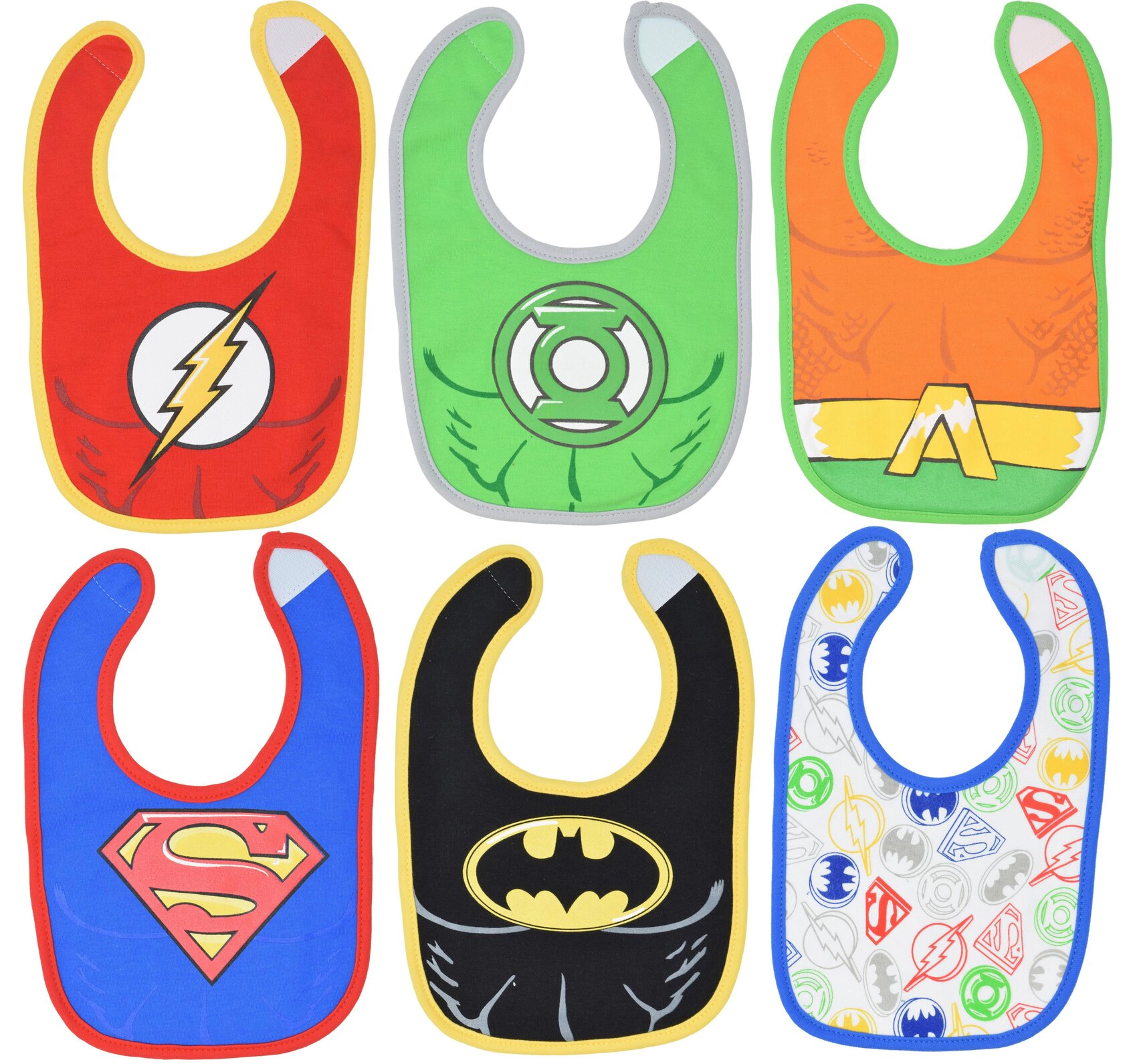 WARNER BROS Justice League Baby Boy or Girl 6-Pack Absorbent Drool Bibs