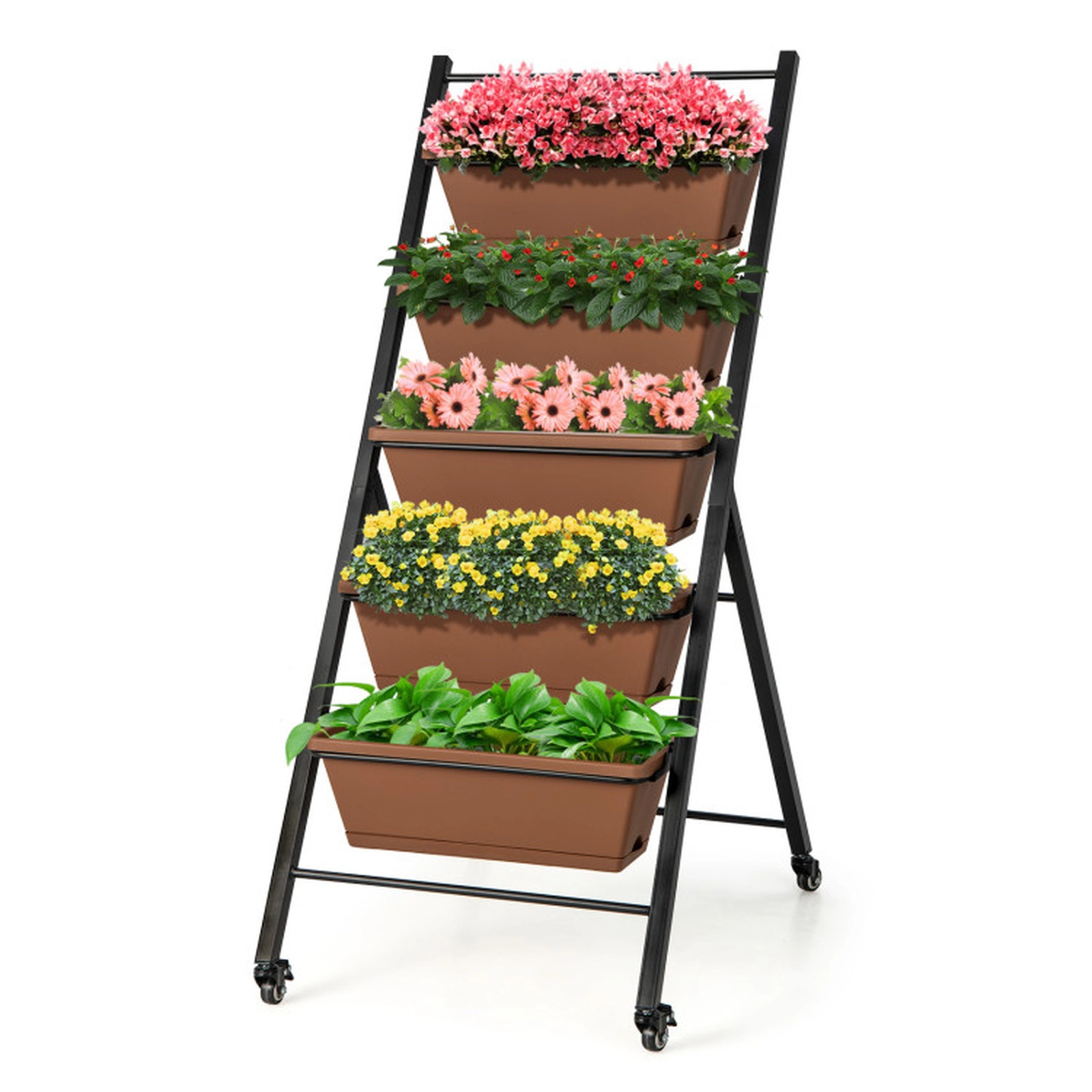 SUGIFT 5-Tier Brown Vertical Raised Garden Bed with 5 Container Boxes and Wheels 22.5-in W 29-in D 50-in H