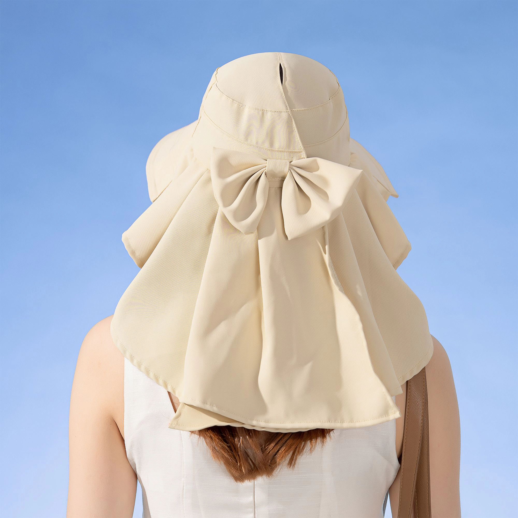 Anna-Kaci Womens Wide Brim Sun Hat UV Protection Flap Design with Back Bow Detail and Adjustable Chin Strap