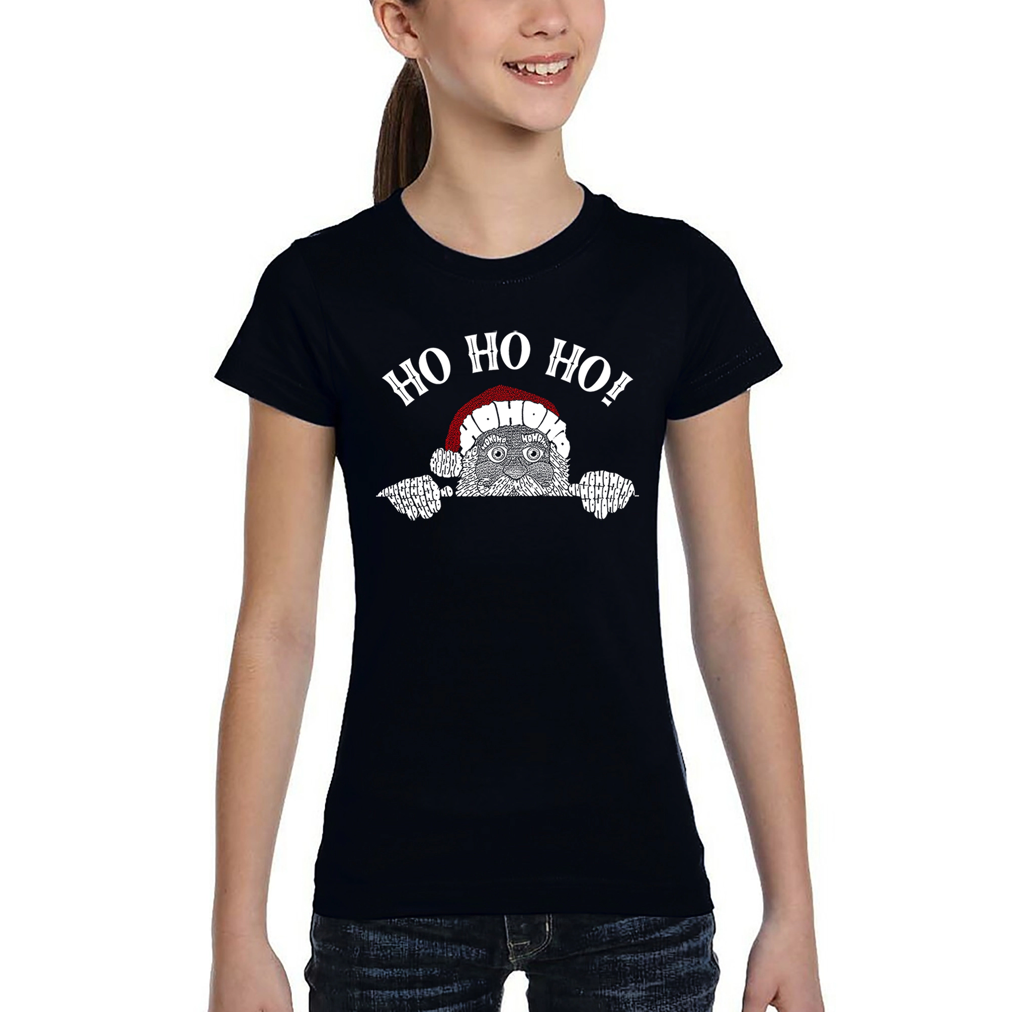 LA Pop Art Girls Word T-Shirt - Peeking Santa