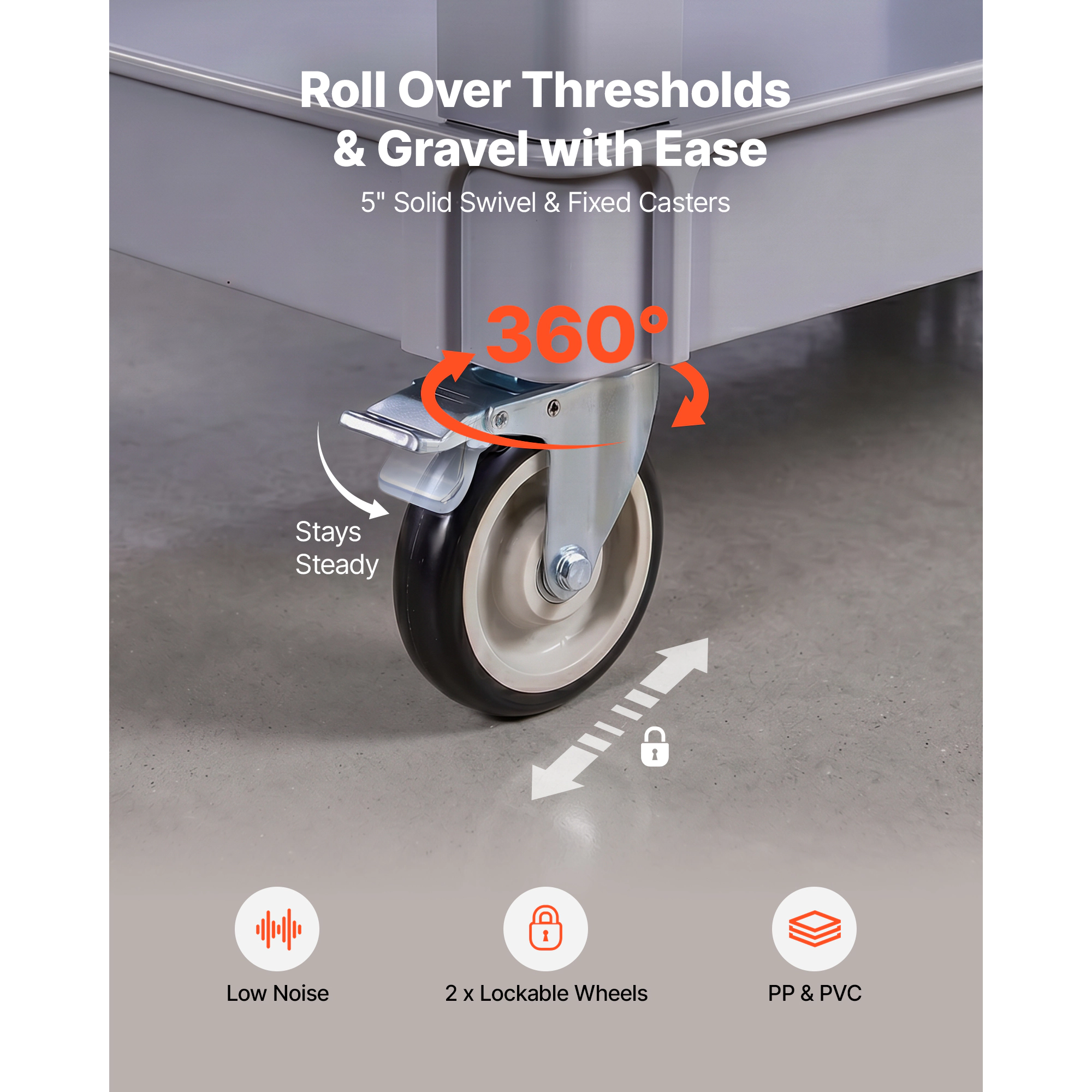 HONGGE Utility Cart 550 lbs Capacity 2 Tier Service Cart with 360° Swivel & Fixed Wheels 2 with Brakes Heavy Duty
