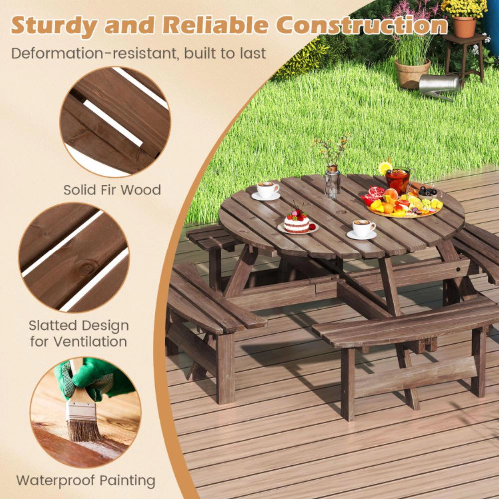 Hivvago 8-Person Round Picnic Table Set Circular Patio Dining Camping With Benches