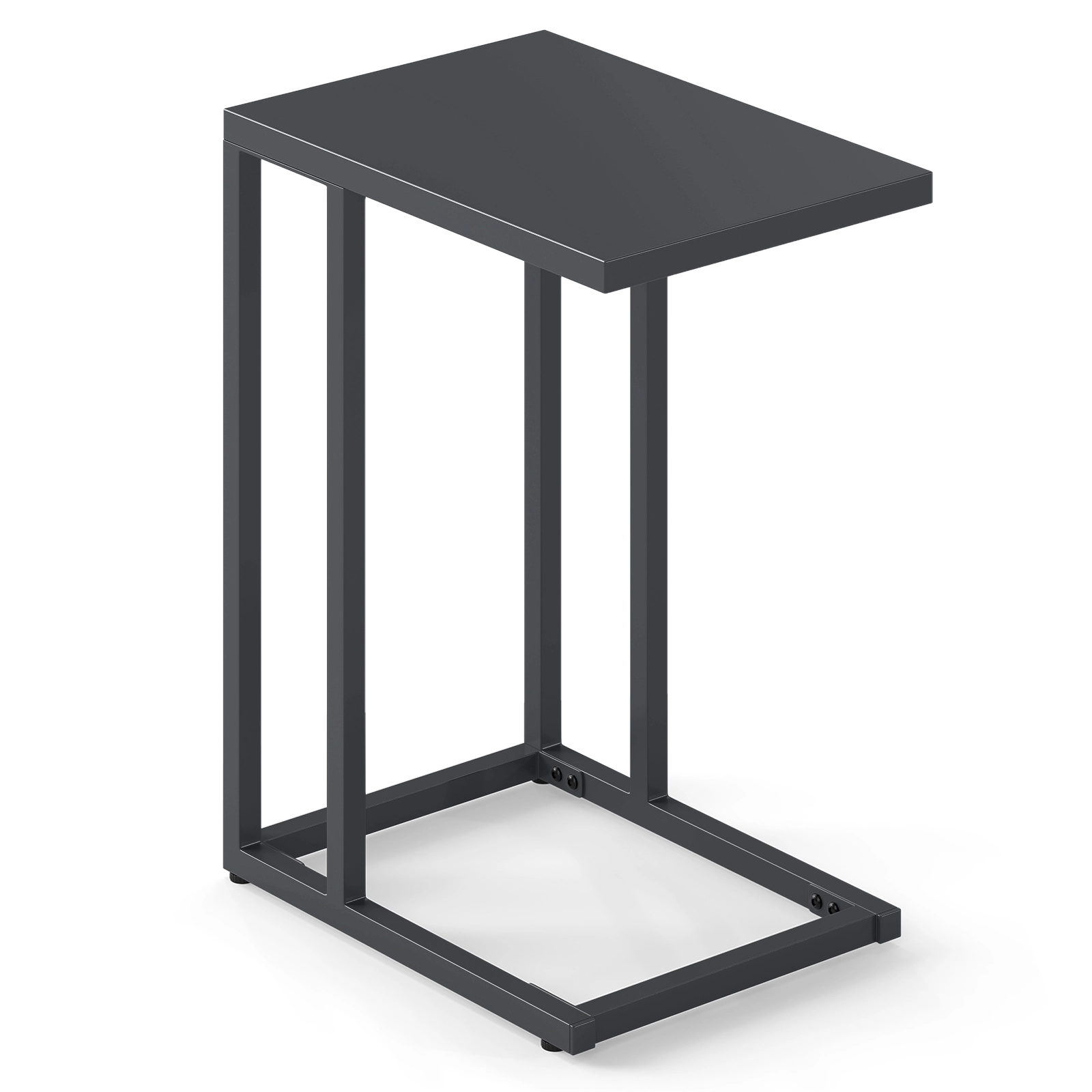 SUGIFT C Shaped Metal Reinforced Frame Adjustable Feet Space Saving Side Table In Dark Gray