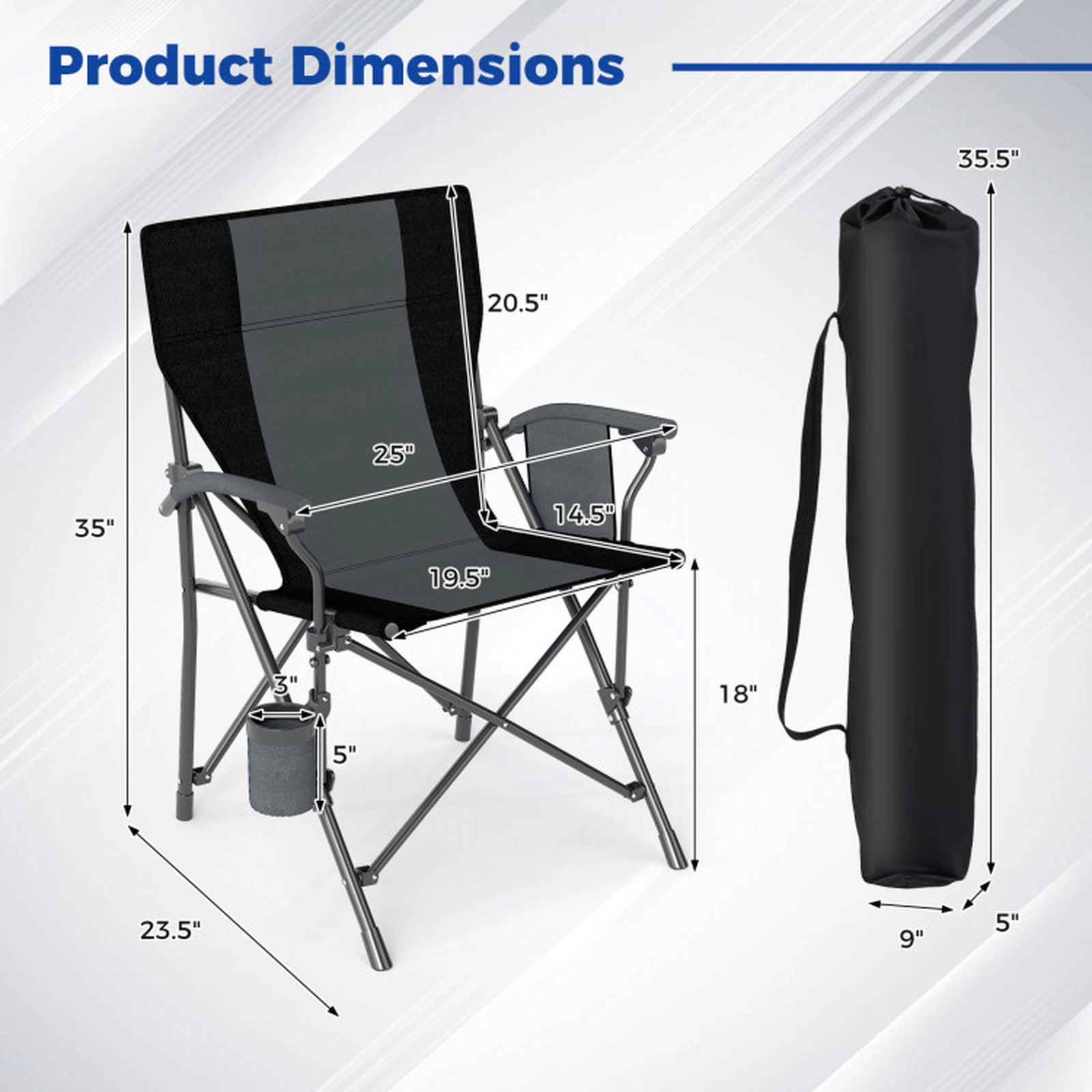 SUGIFT Gray Oxford Cloth Folding Camping Chair with Cup Holder and Carry Bag 23.5-in W 25-in D 350-lb Seat Capacity