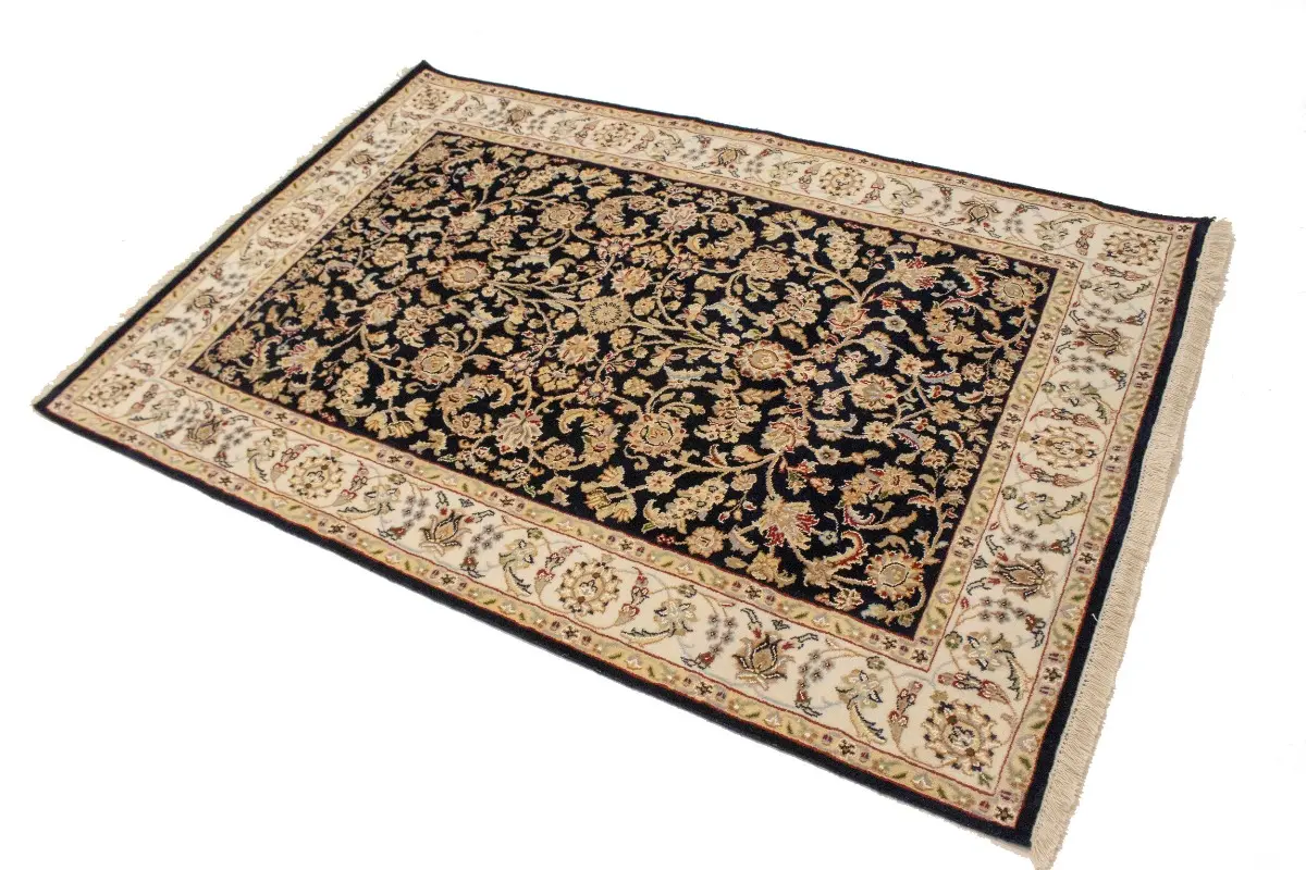 Magic Rugs 4'1 X 6'0 Floral Dark Navy Hand Knotted Indo-Nain Wool Rug