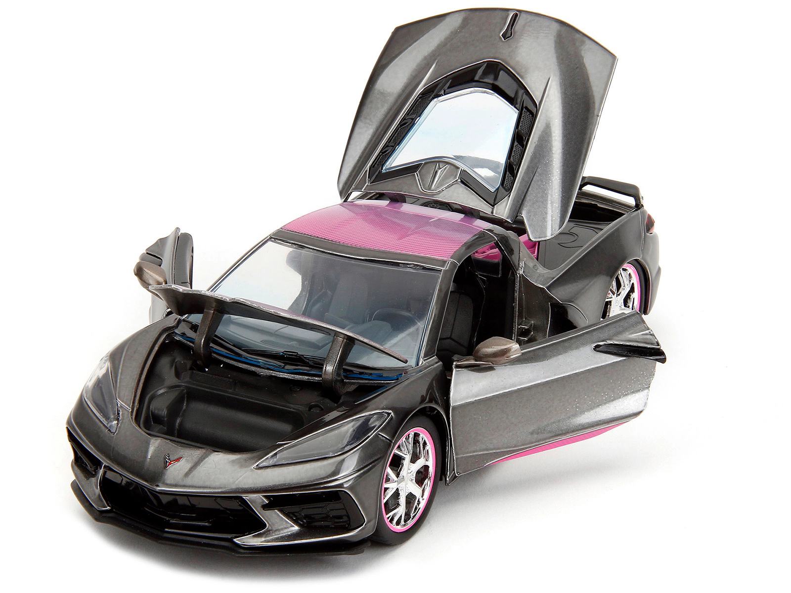 Jada 2020 Chevrolet Corvette Stingray Gray Metallic with Pink Carbon Hood and Top "Pink Slips" Series 1/24