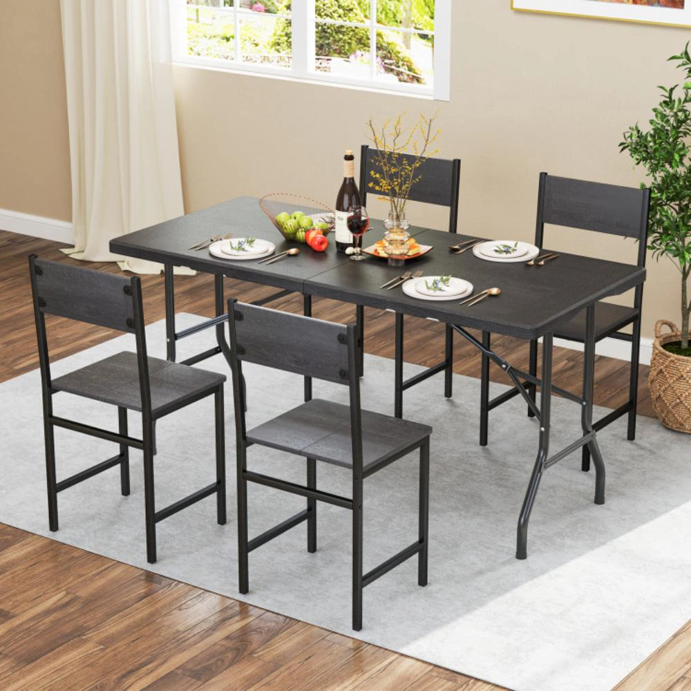 Hivvago 5Ft Folding Picnic Table With Wood Grain Hdpe Tabletop And Non-Slip Foot Pads