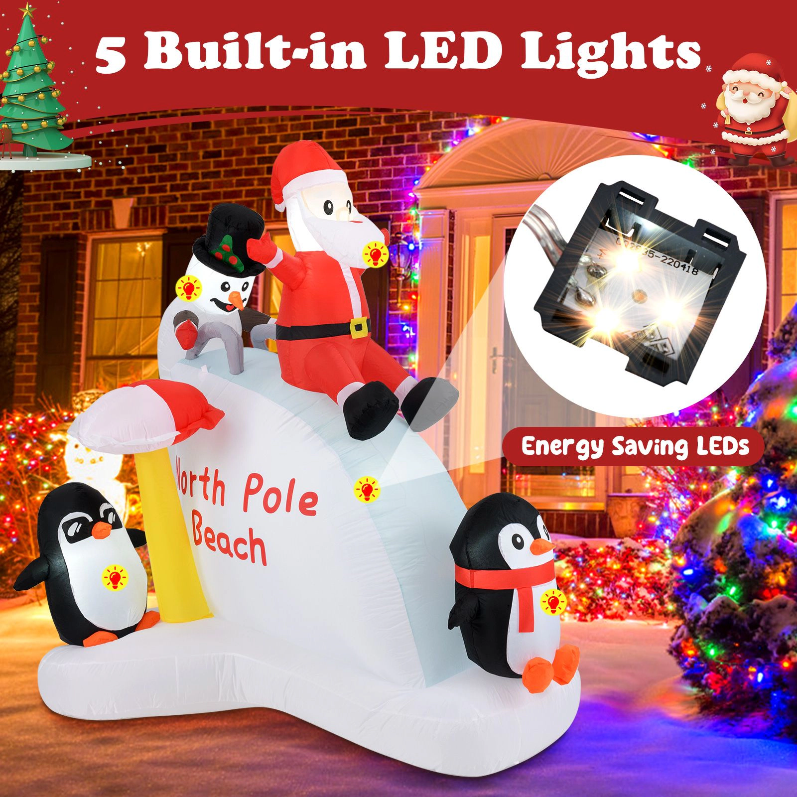 SlickBlue 6FT Christmas Inflatable Polar Slide with LED Lights