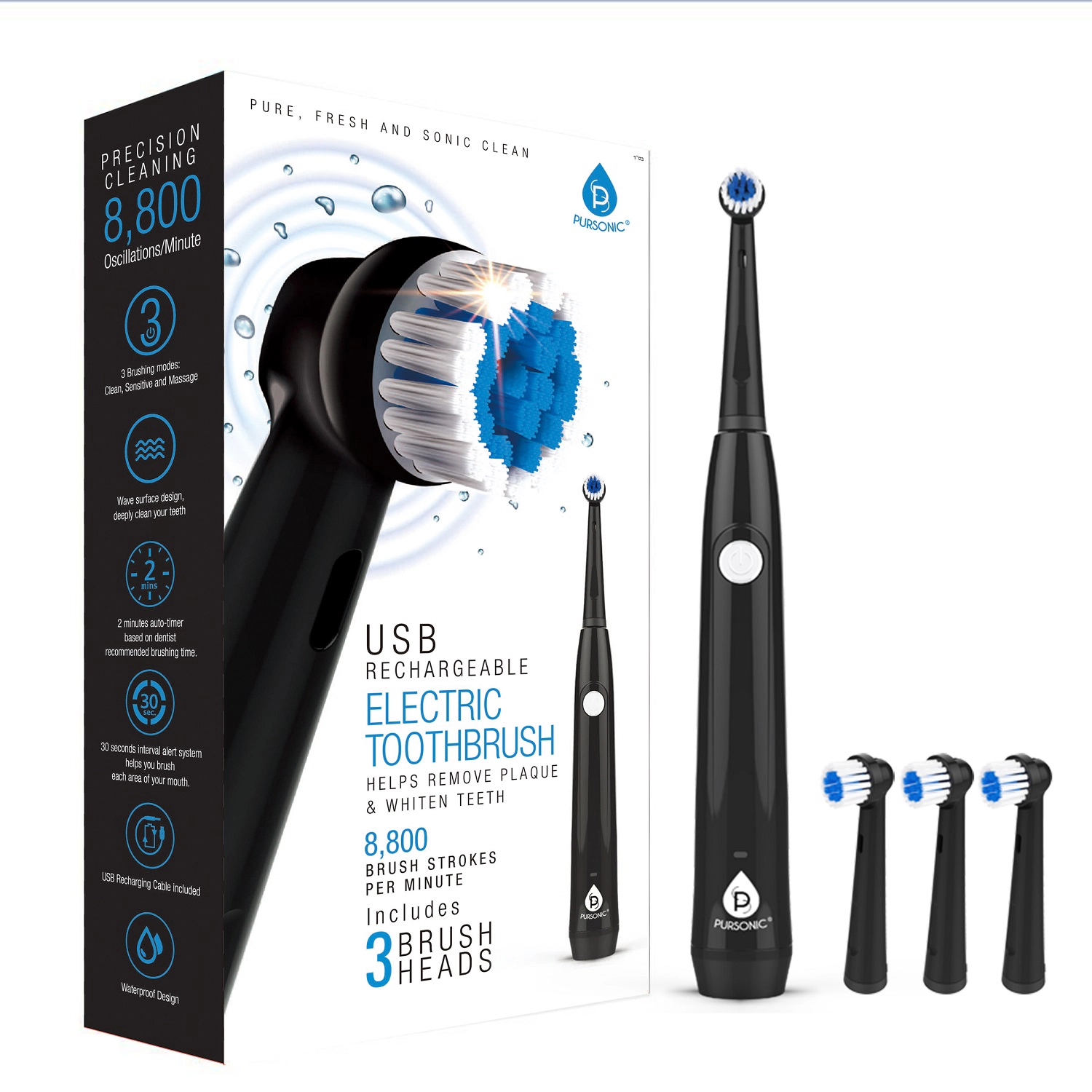 Pursonic Unisex Rechargeable Rotary Electric Toothbrush