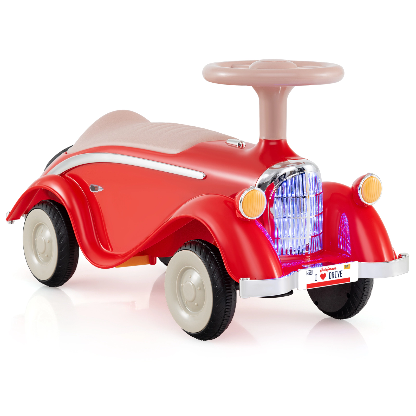 SUGIFT Red Horn LED Headlight and Under Seat Storage Toddler Ride On Classic Sliding Car