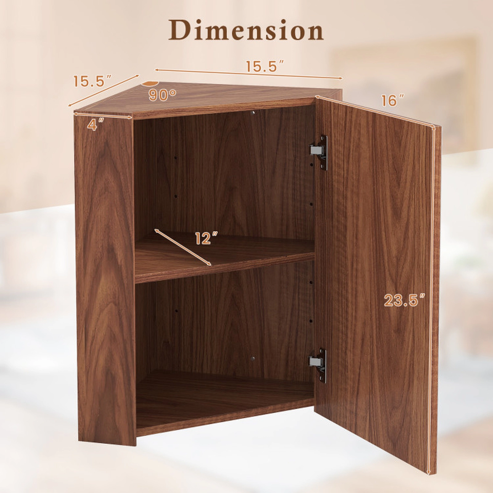 SUGIFT Corner Medicine Cabinet with Mirror Door and Adjustable Shelf 17.5-lb Shelf Capacity Brown/White