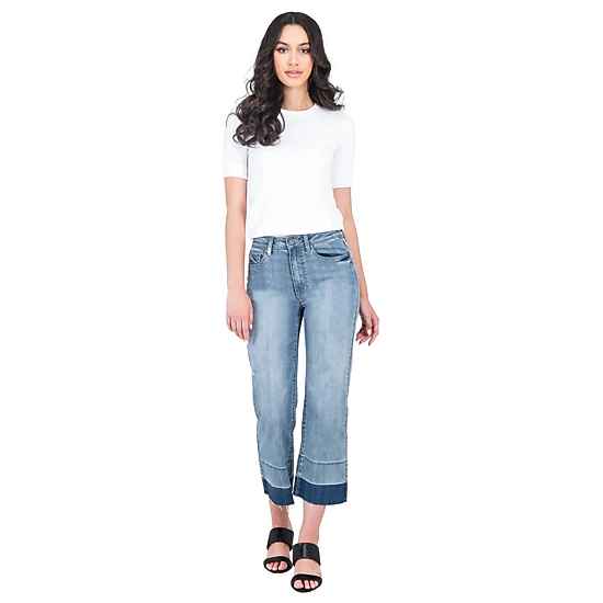 Standards & Practices Women's Undone Raw Hem Frayed Cropped Premium Ankle Jeans