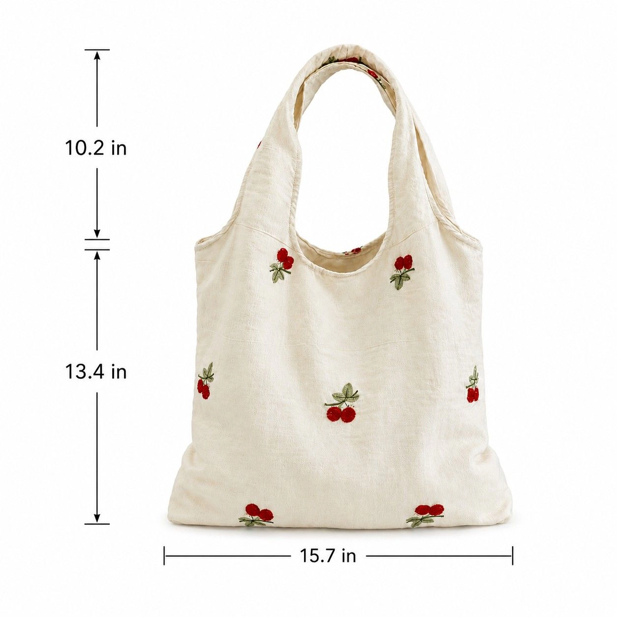 Alilang Women's Cherry Embroidered Slouchy Shoulder Tote Bag Soft Lightweight Fabric Everyday Carryall86