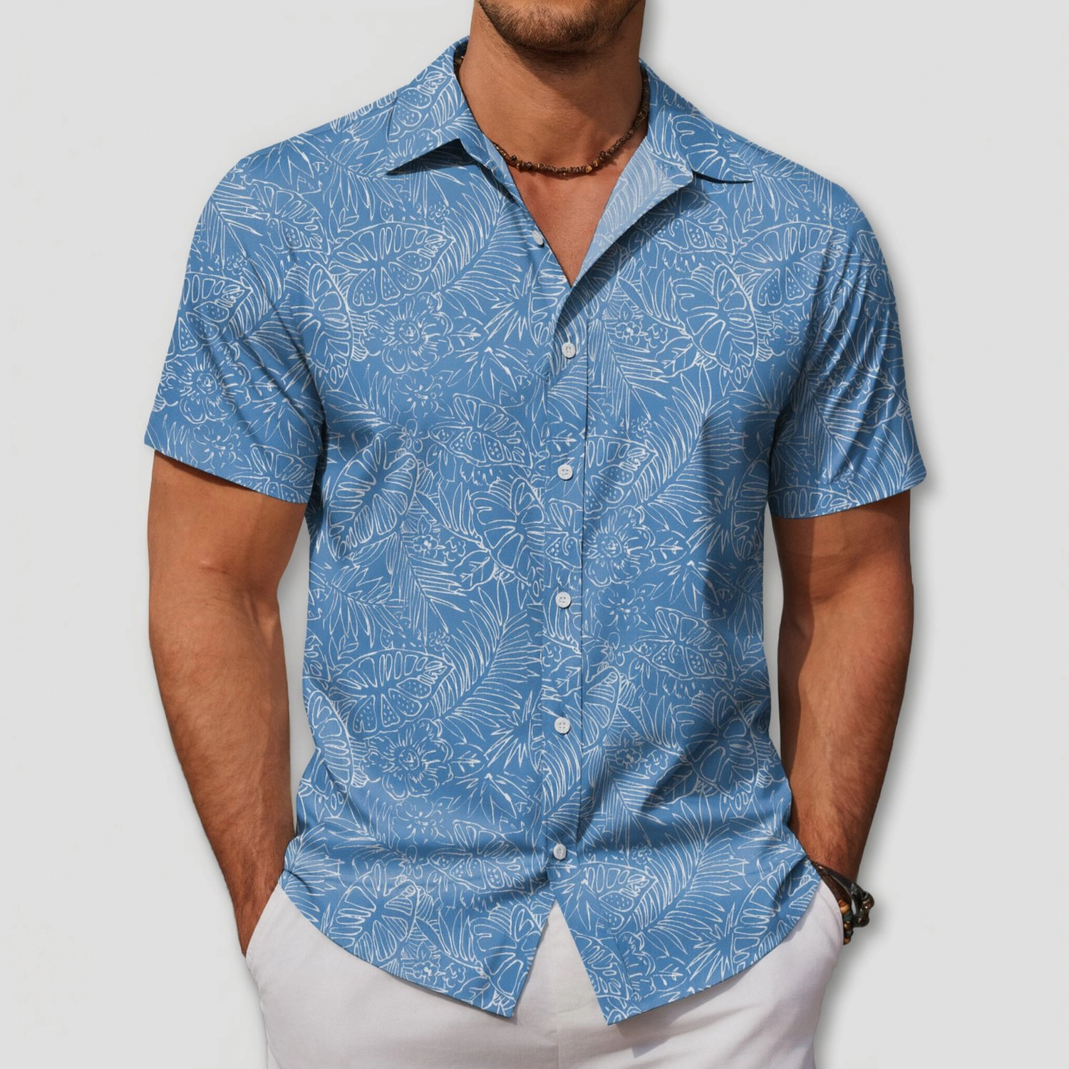 COOFANDY Mens Tropical Leaf Print Shirt Short Sleeve Camp Collar Button Down Tops
