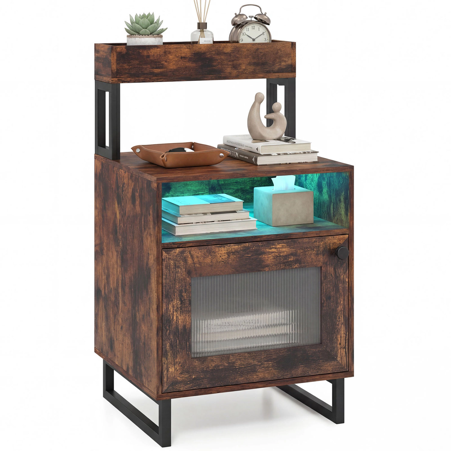Glintex 31.5-Inch LED Nightstand with Top Tray Side Cabinet and 88-Lb Tabletop