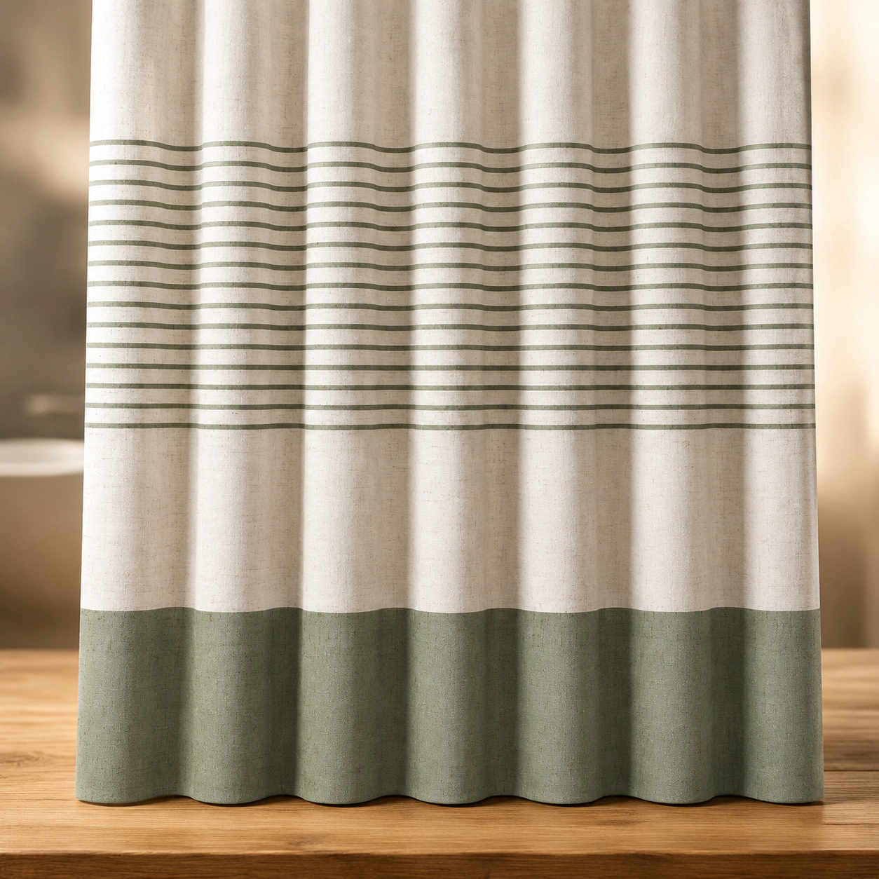 WZK Boho Farmhouse Striped Linen with Tassel Accent Rust Resistant Grommets Easy Care Bathroom Shower Curtain