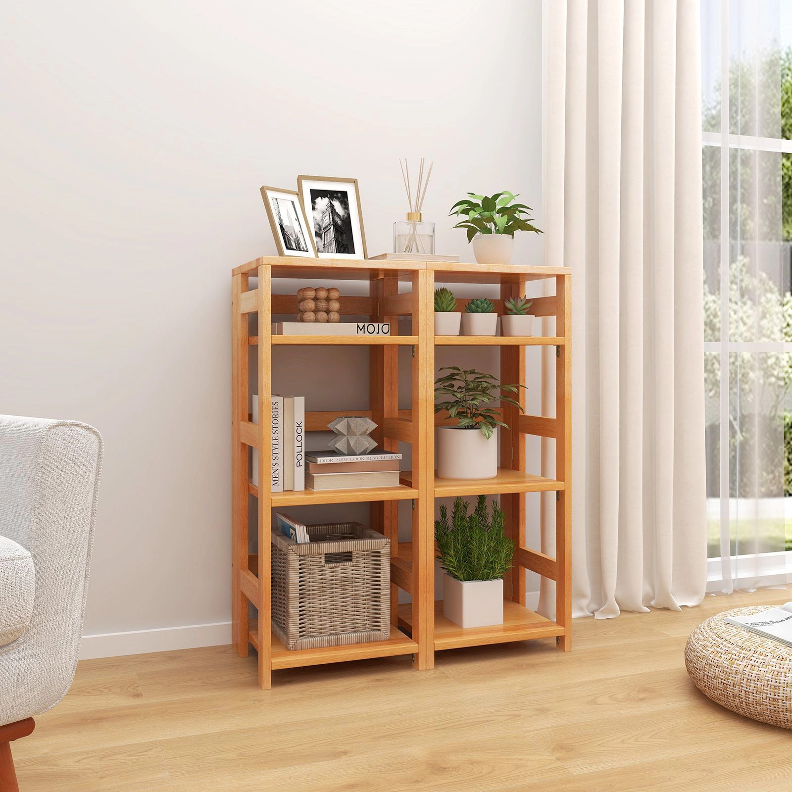 SlickBlue 4-Tier Wooden Bookcase with Open Shelves and Anti-Tip Kits