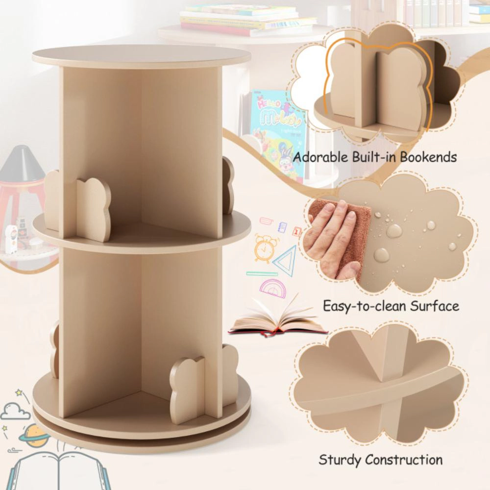 Hivvago 2 Tier Freestanding Kids Rotating Bookshelf Storage Rack with Bear Baffles