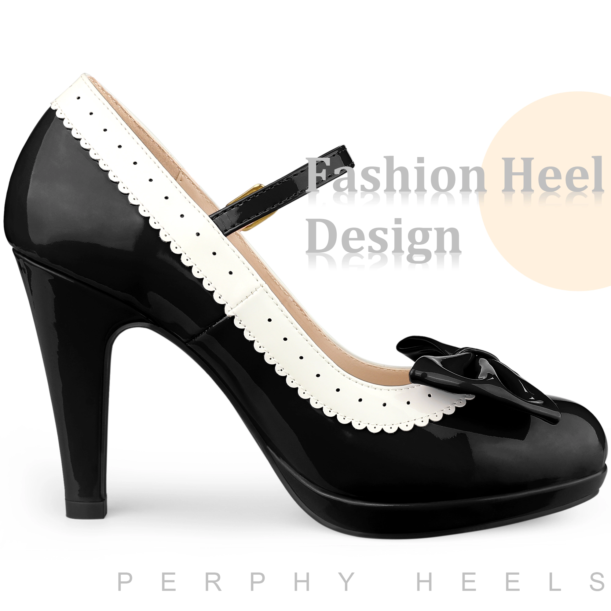BLISSFUL STEP Women's Bow Platform Ankle Strap Stiletto Heels Pumps
