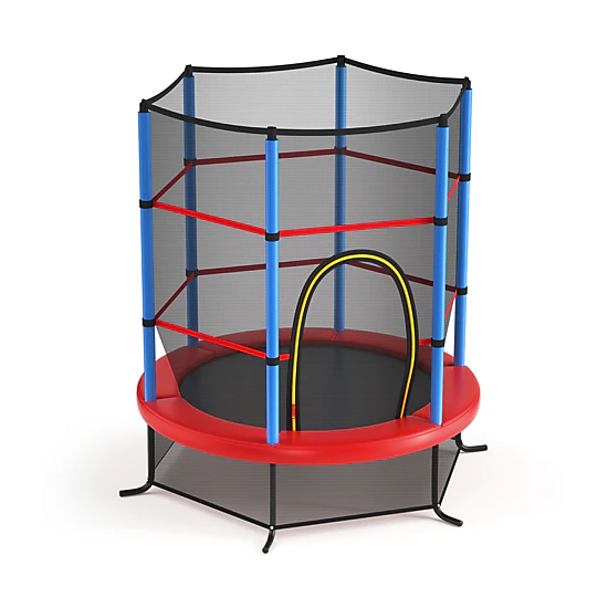 SUGIFT Kids Recreational Trampoline with Enclosure Net 300-lb Capacity Navy Jump Pad with Zippered Door & L-Shaped Legs