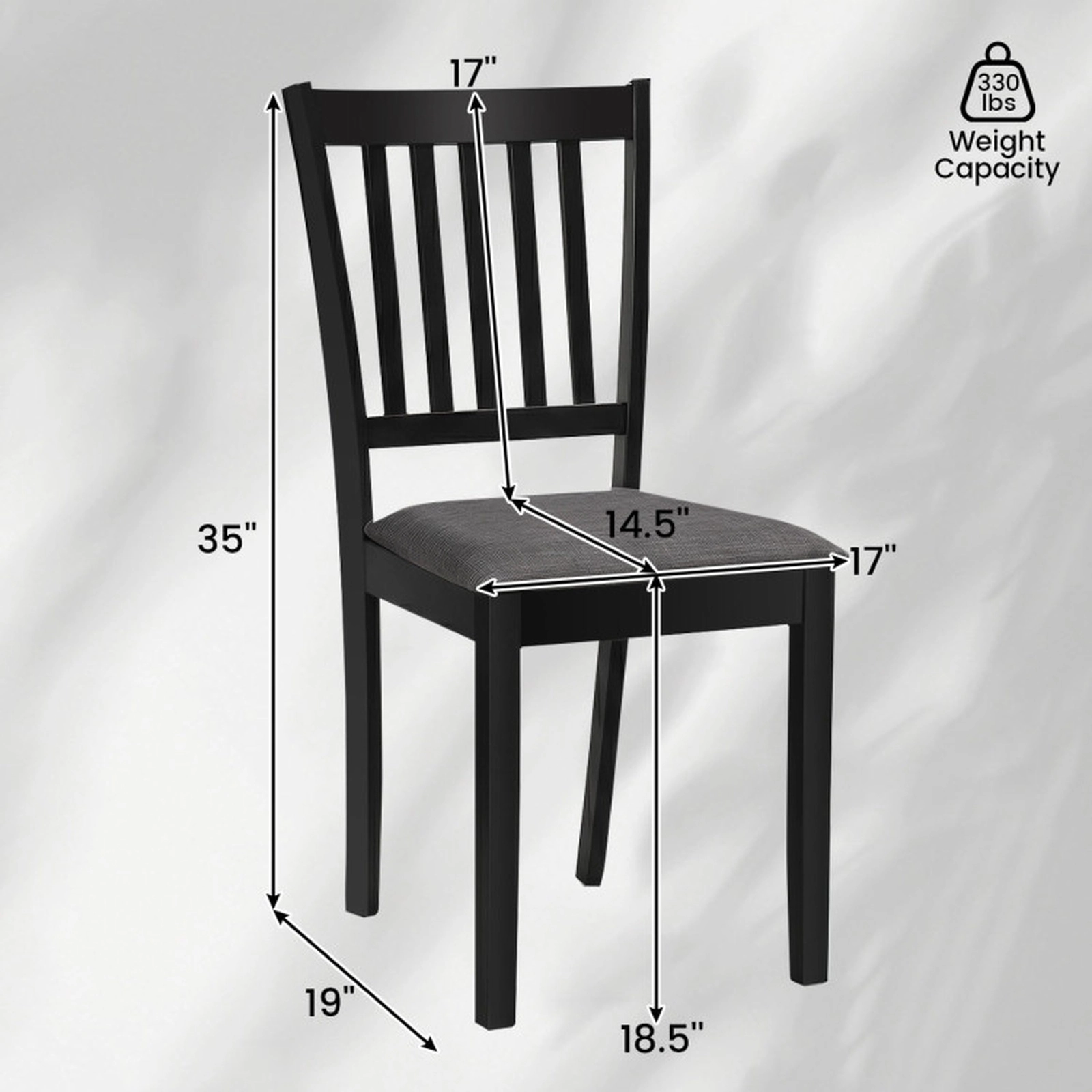 SUGIFT Black Wooden Upholstered Padded Seat and Rubber Wood Frame Set of 4 Dining Chairs