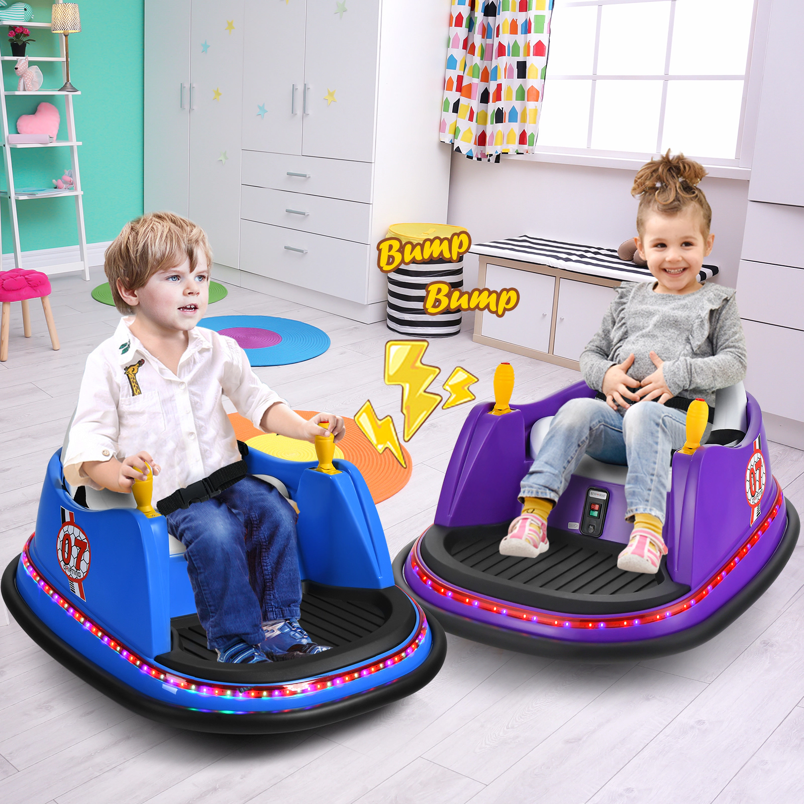 12V Kids Ride on Bumper Car Parent Remote 360-Degree Spin Flashing Lights Safety Belt Toddler Car Ages 2-5 44-lb Limit