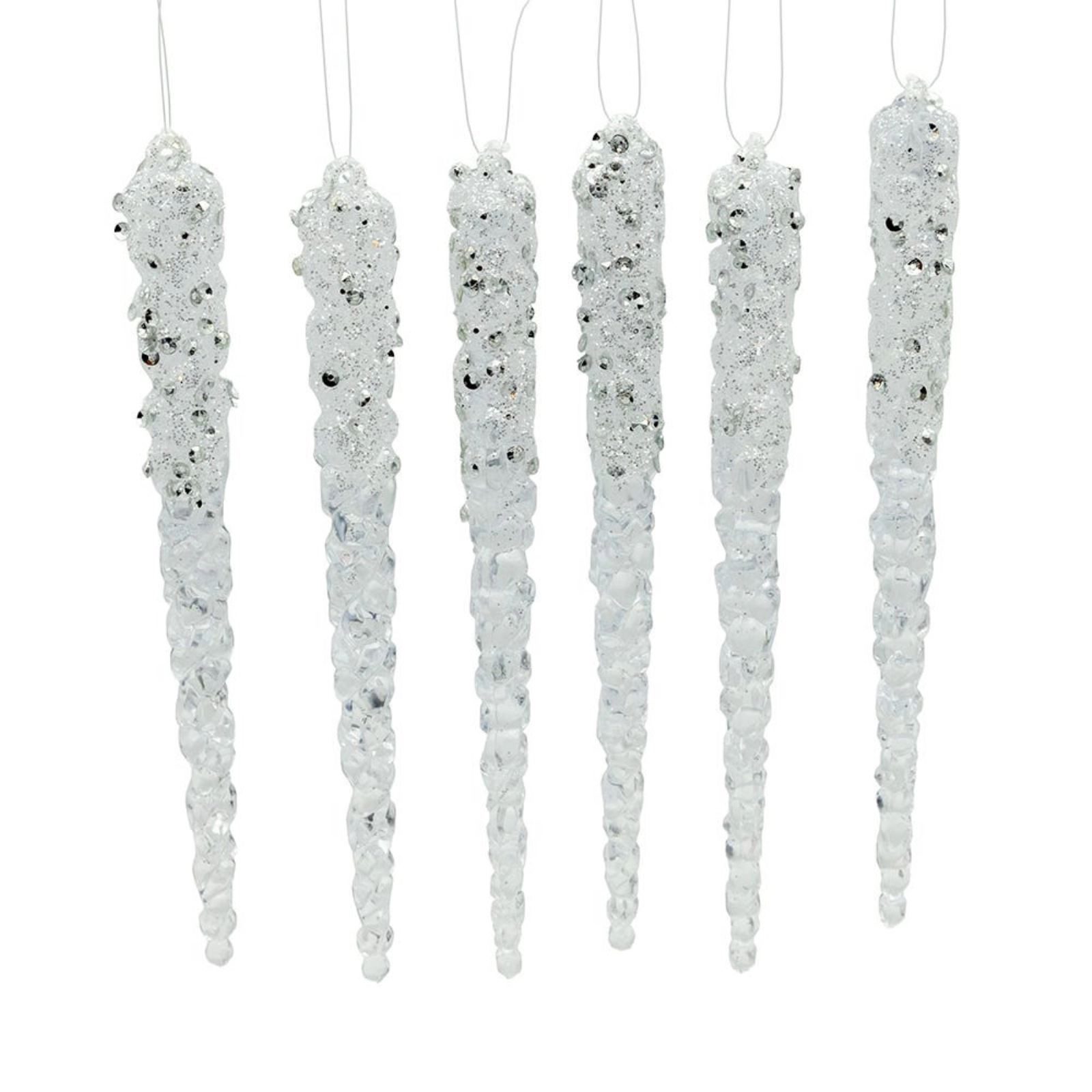 Kurt Adler Icicles with Glitter Christmas Tree Ornaments 6 Piece Set 6 inches Tall
