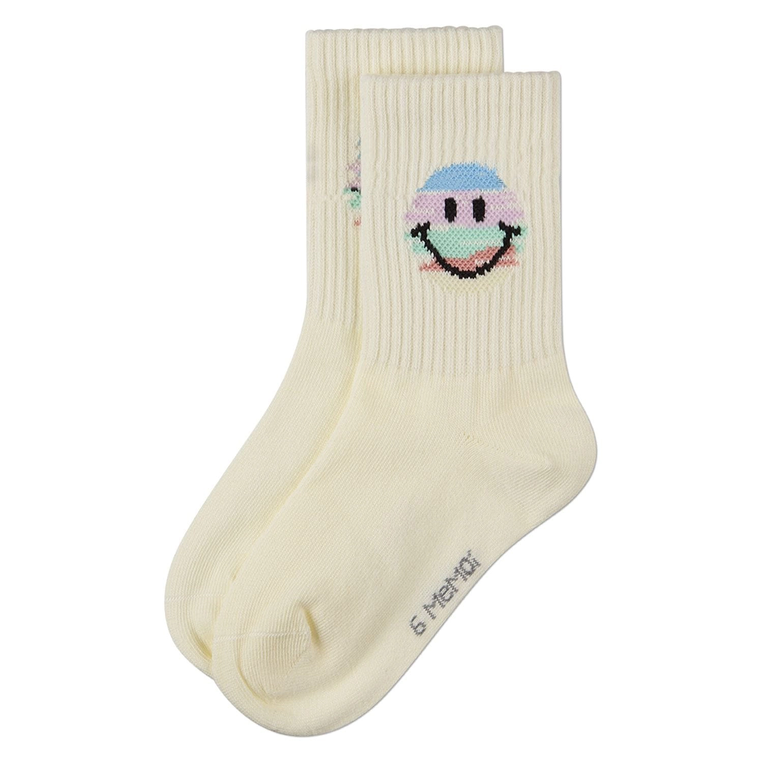 Memoi Girls "Colorful Smiley Face" Pointelle Ribbed Cotton-Rich Novelty Crew Sock