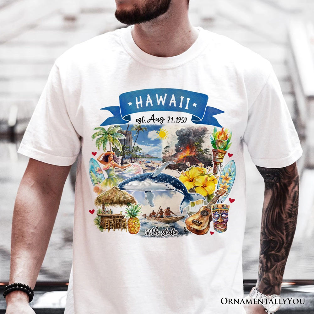 OrnamentallyYou Unisex Artistic Hawaii State Themes And Landmarks T-Shirt