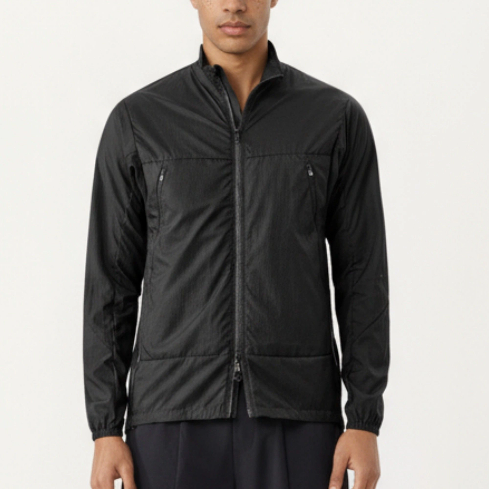 Anna-Kaci Men's Lightweight Zip-Up Windbreaker Jacket with High Collar and Elastic Cuffs