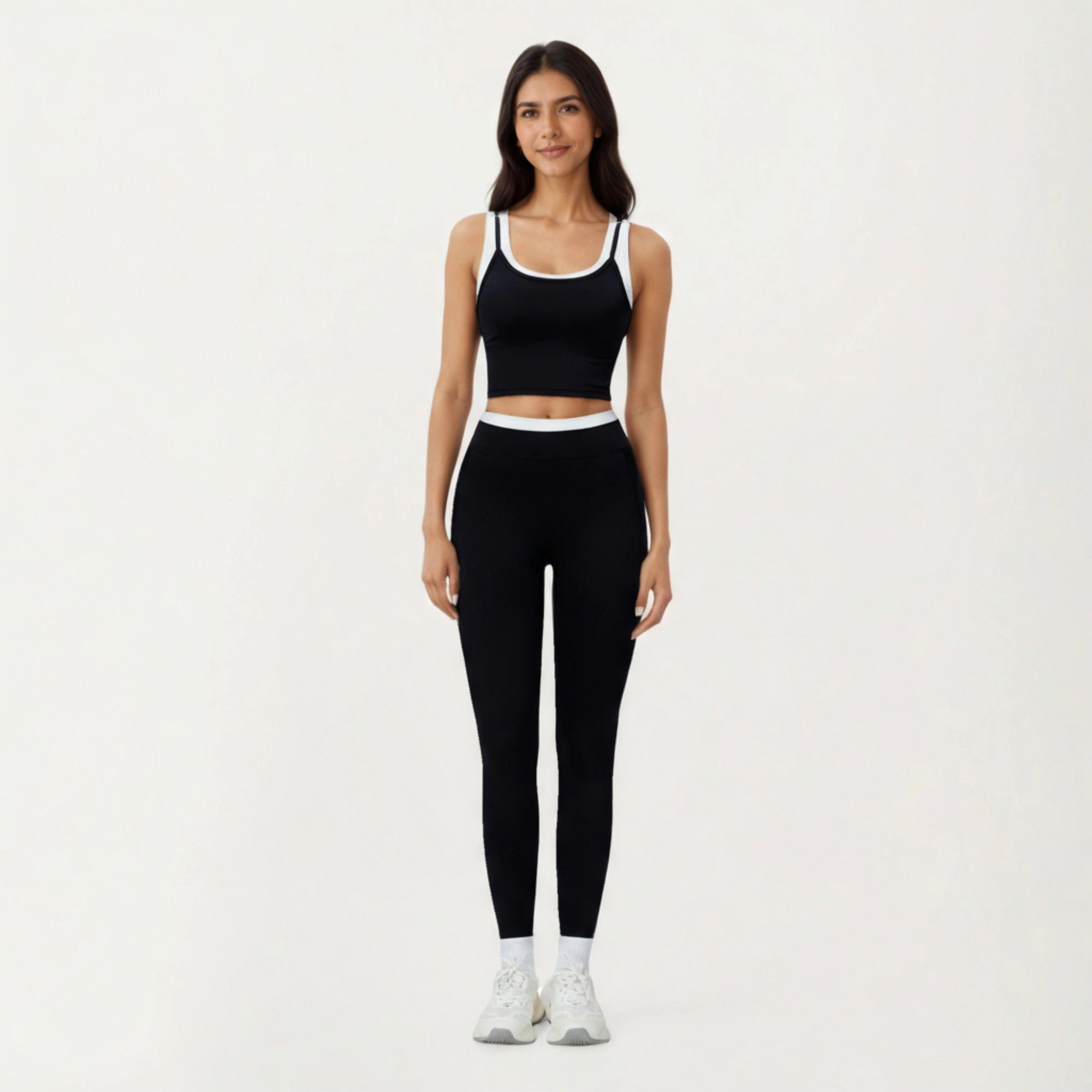 Anna-Kaci Women's Fitted Scoop Neck Crop Athletic Tank Top with Contrast Trim Details and Stretch Performance Fabric