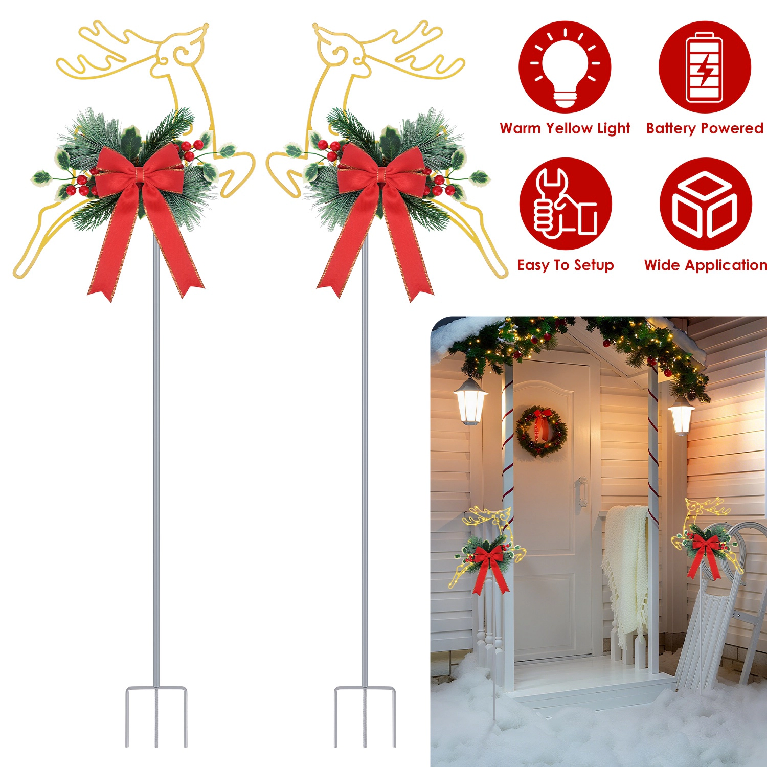 GBruno LED Lighted Christmas Reindeer Pathway Stakes