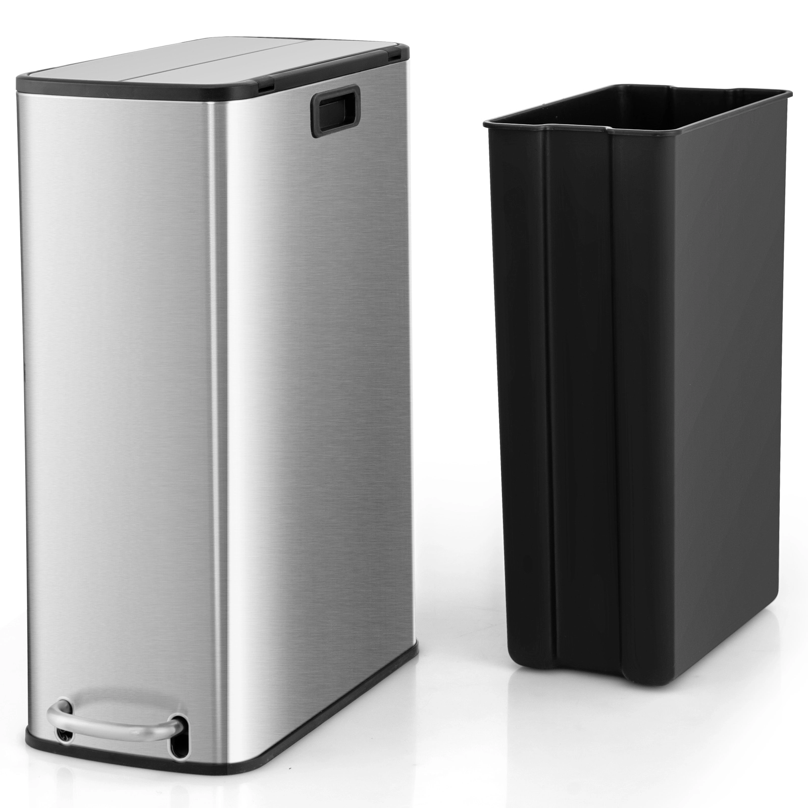 LJG 12 Gal Stainless Steel Trash Can with Soft-Closing Wing Lids