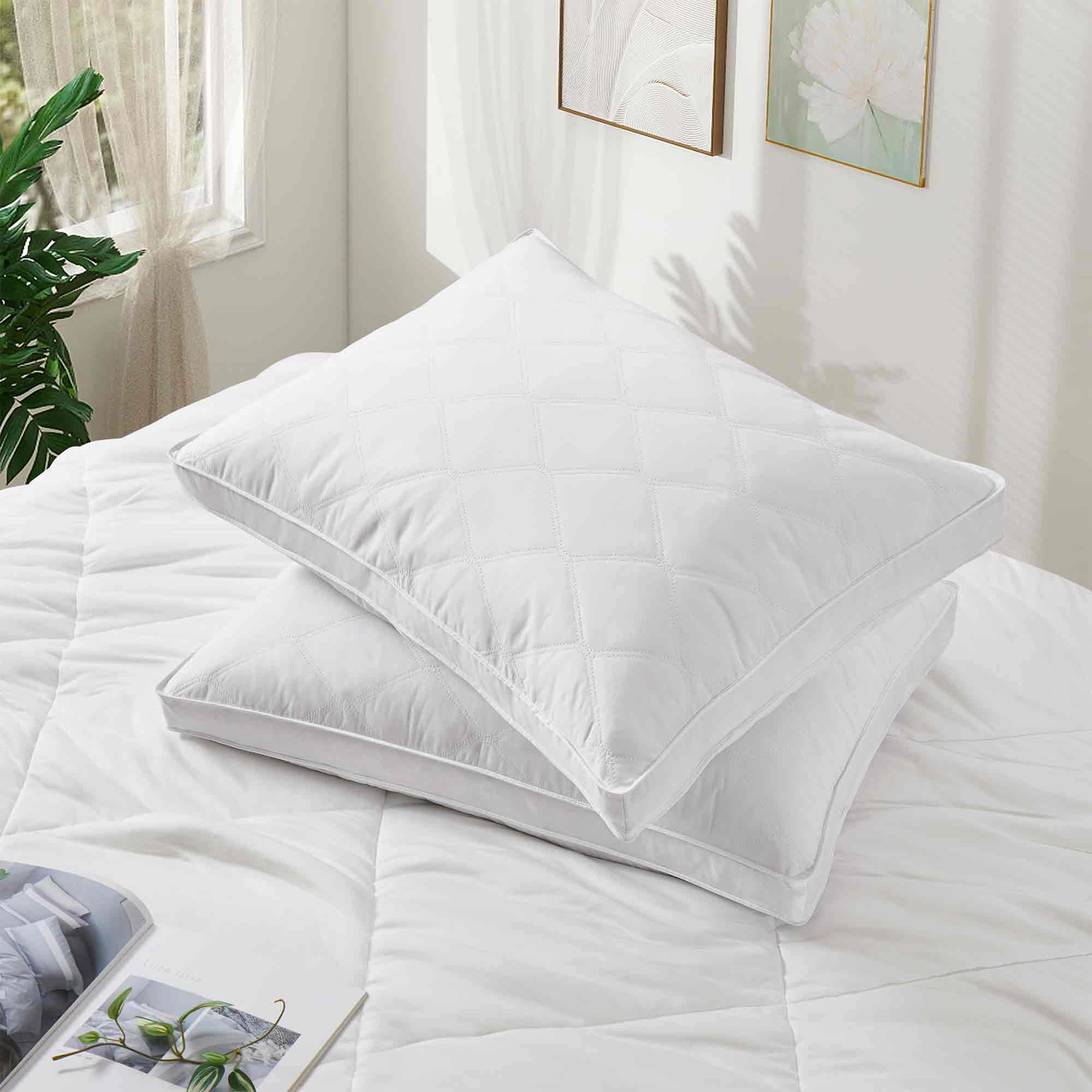 PeaceNest Gusseted Feather and Down Pillows with Cotton Shell,Medium-Firm Support,2-Pack