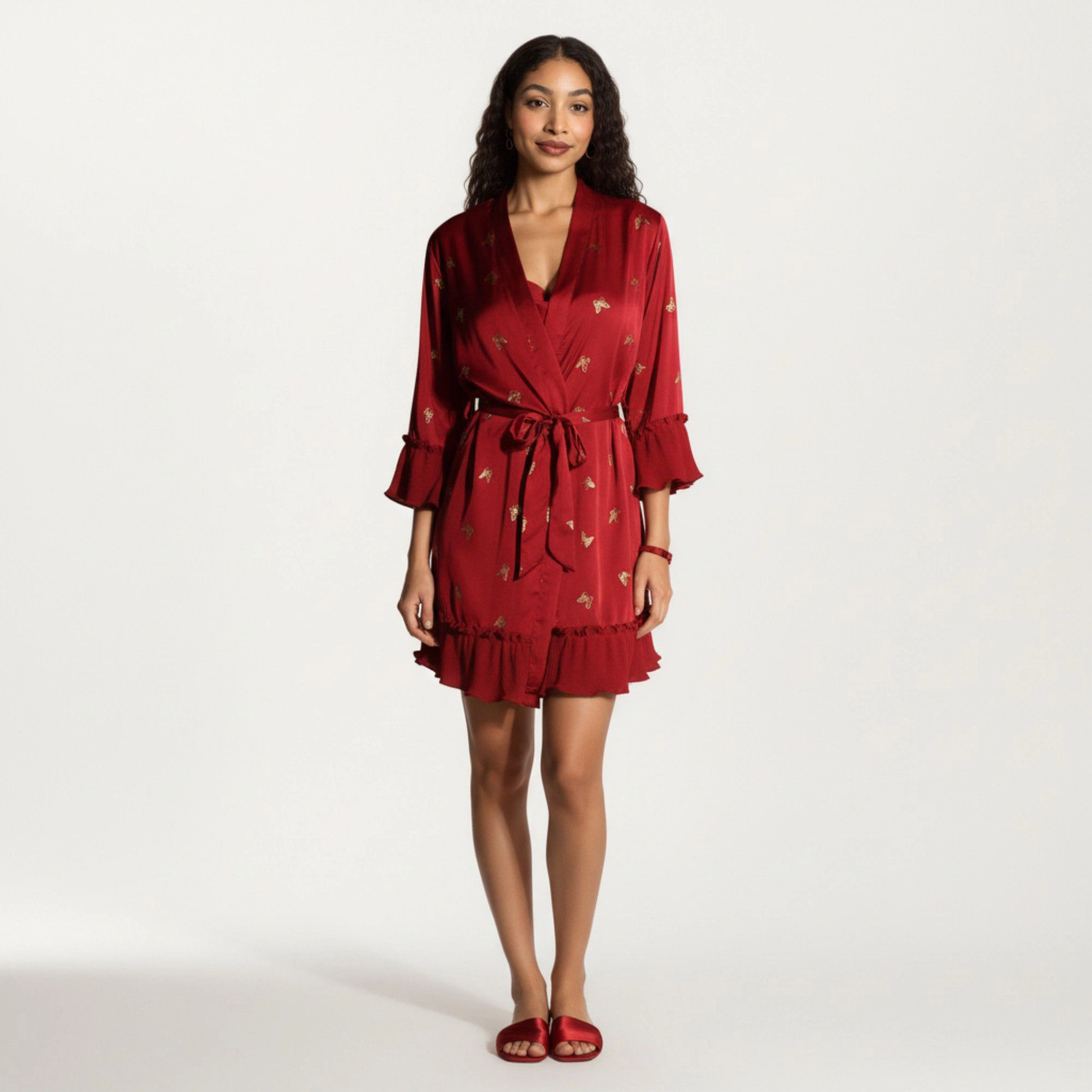 Anna-Kaci Women's Satin Bow Print Slip Dress with Spaghetti Straps and Soft Draped Neckline for a Smooth Elegant Look