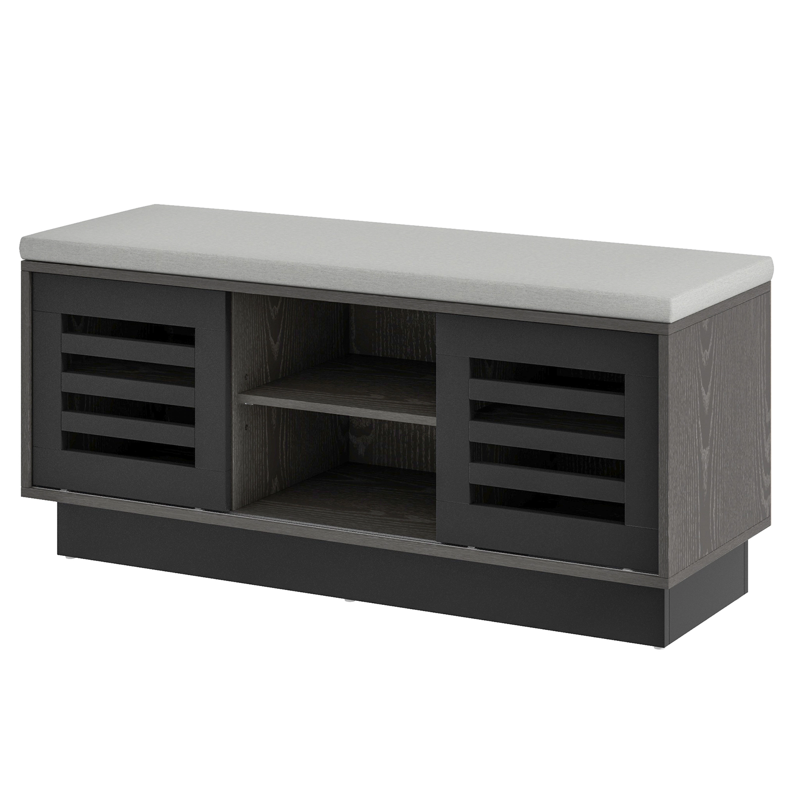 SUGIFT Gray 6 Storage Compartments 3 Adjustable Shelves and Sliding Doors 39 Inch Shoe Bench